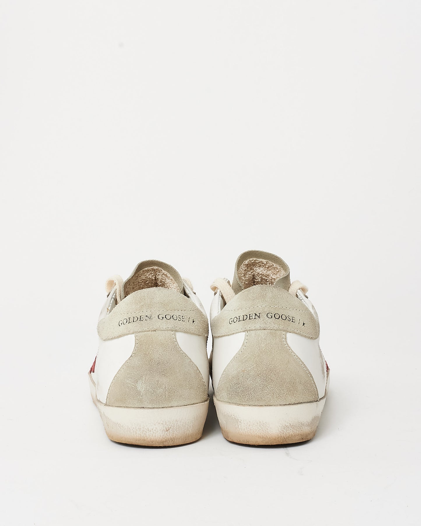 Golden Goose White Leather, Grey Suede & Red Superstar Sneakers - 36