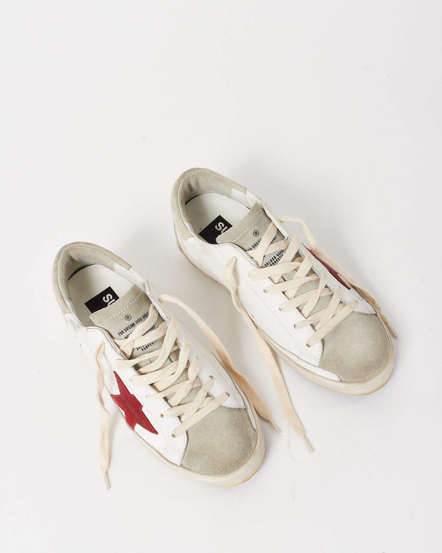 Golden Goose White Leather, Grey Suede & Red Superstar Sneakers - 36