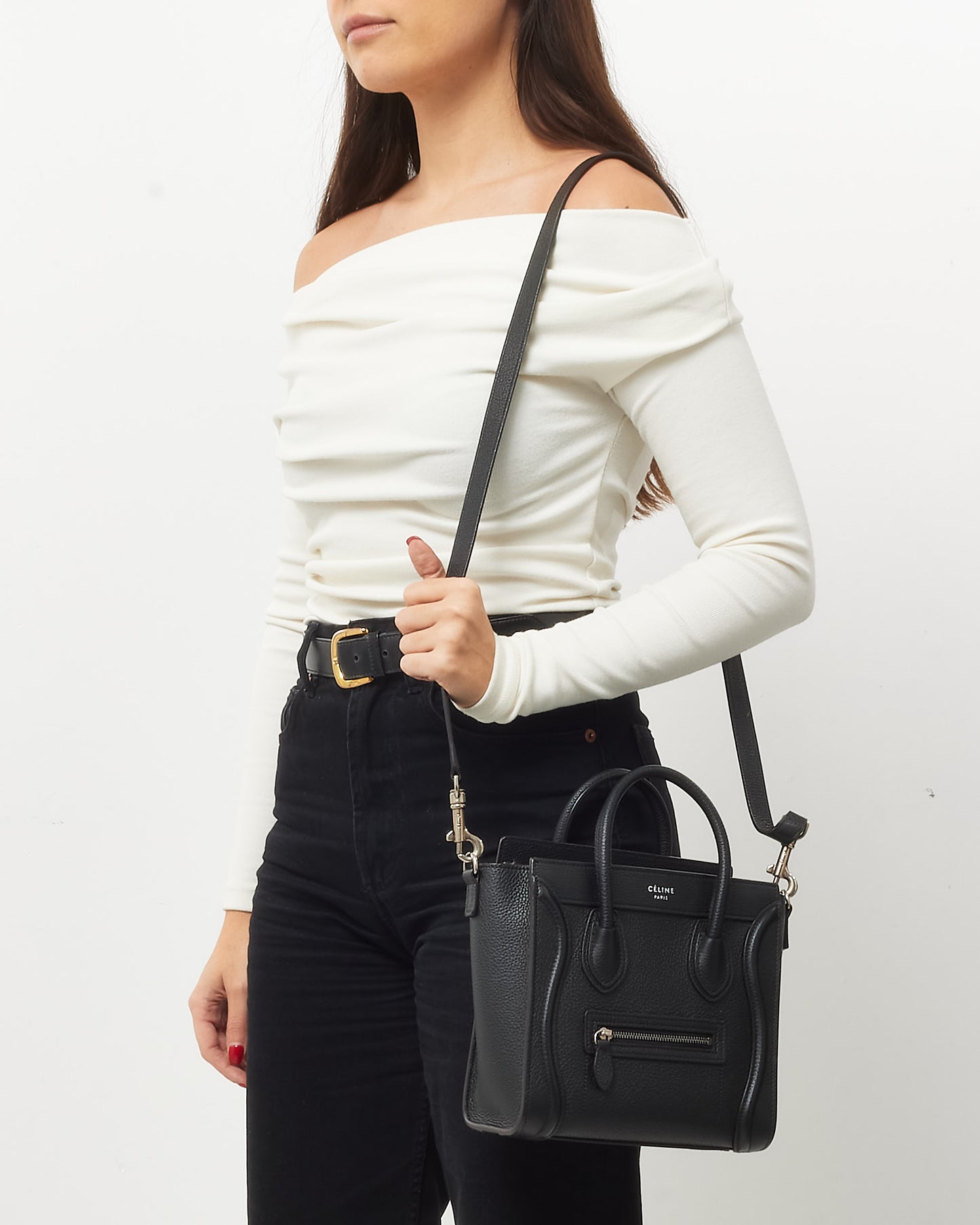 Celine Black Drummed Leather Nano Luggage Bag