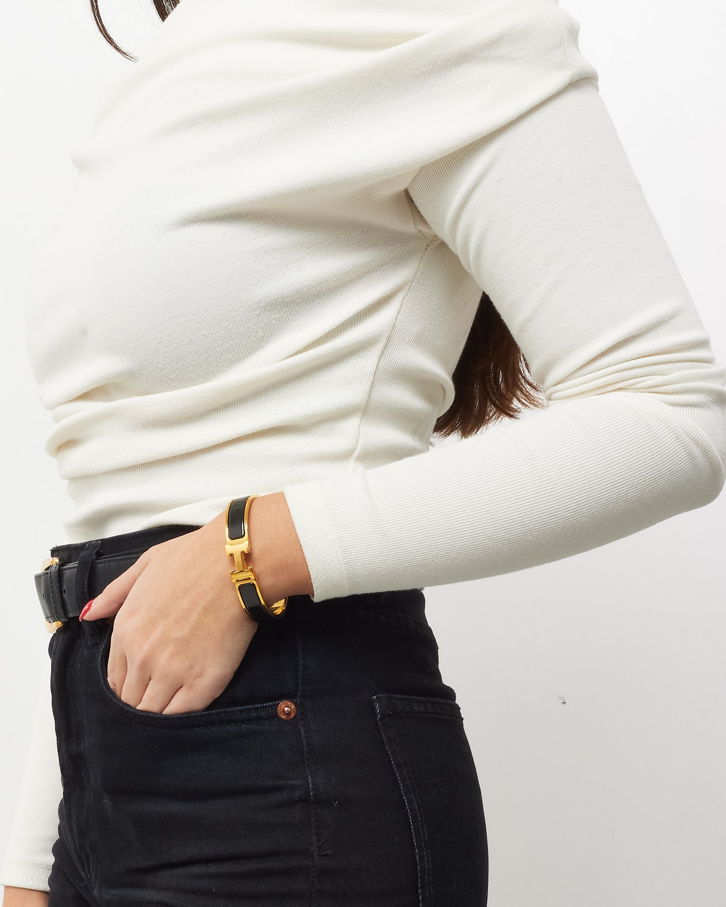 Hermès Black & Gold H Clic Clac Bracelet - PM