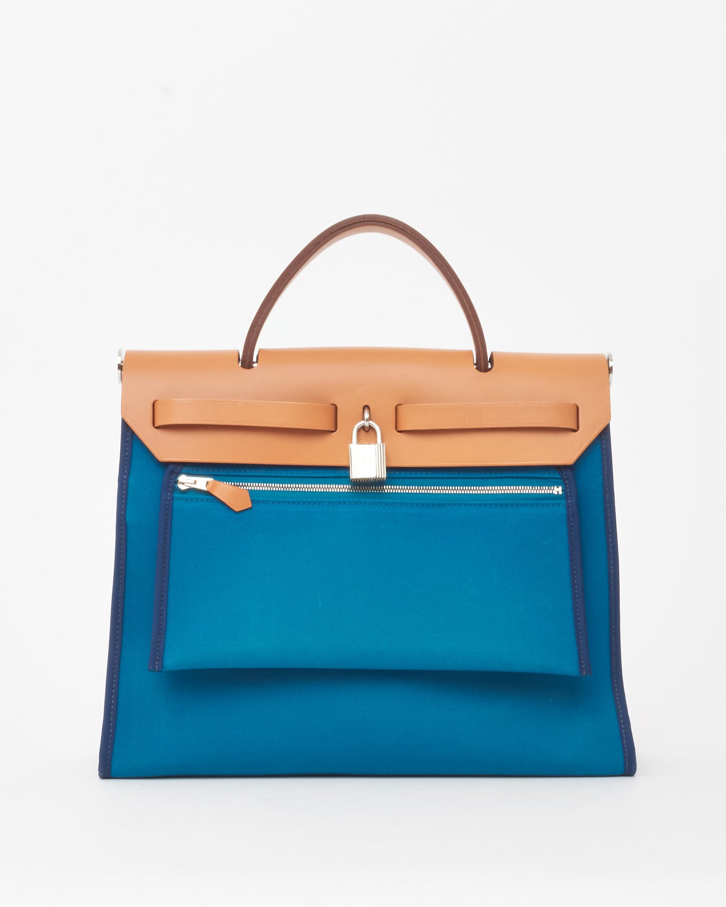 Hermès Blue Toile Canvas & Tan Leather Herbag Zip 31 PHW