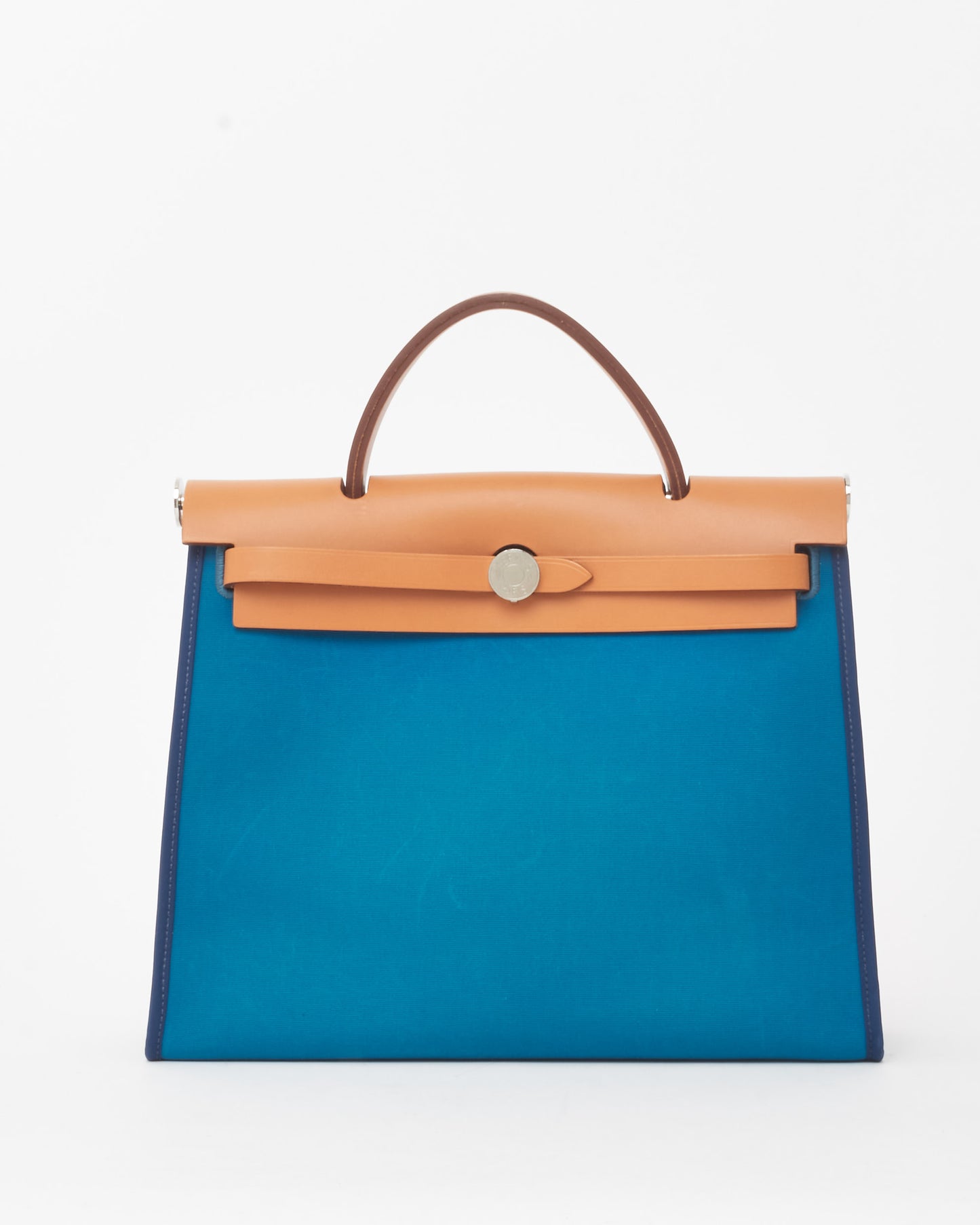 Hermès Blue Toile Canvas & Tan Leather Herbag Zip 31 PHW