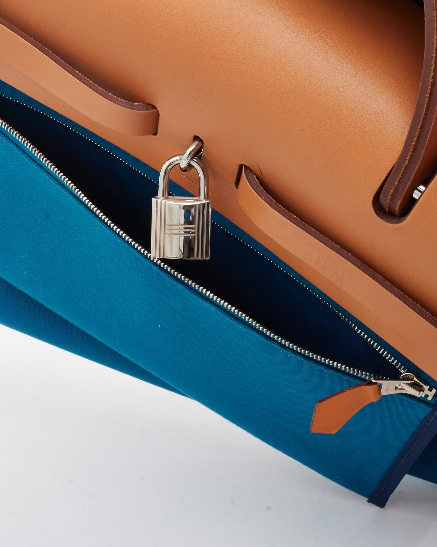 Hermès Blue Toile Canvas & Tan Leather Herbag Zip 31 PHW