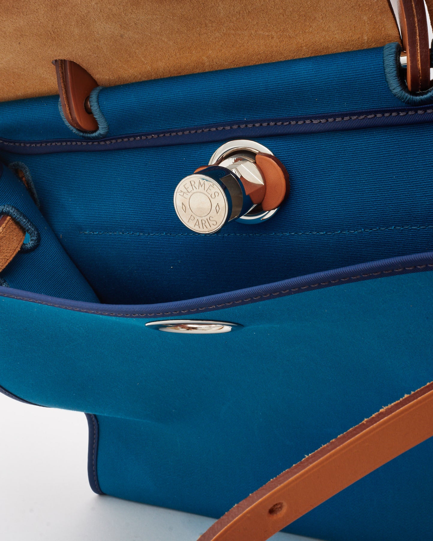 Hermès Blue Toile Canvas & Tan Leather Herbag Zip 31 PHW