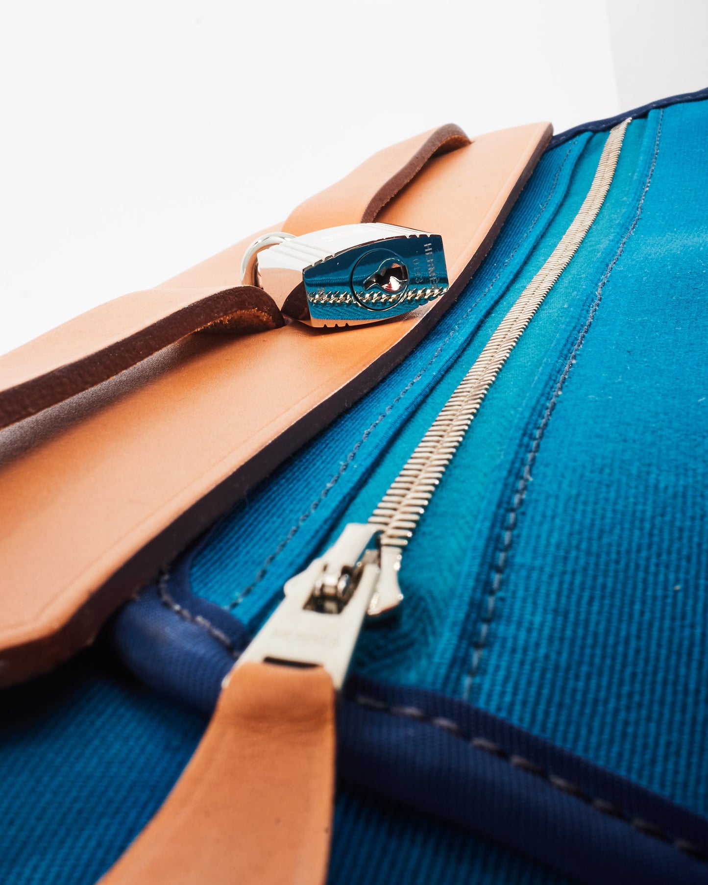 Hermès Blue Toile Canvas & Tan Leather Herbag Zip 31 PHW