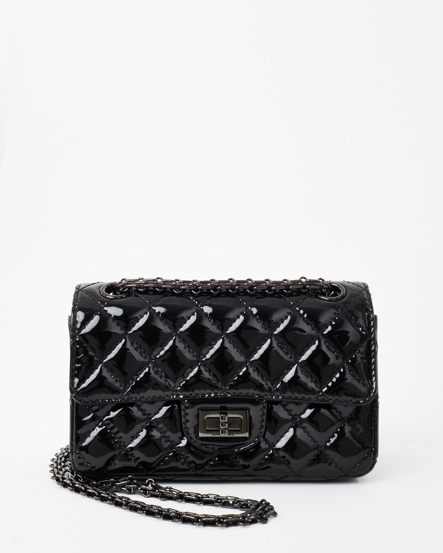 Chanel Black Quilted Patent Leather 2.55 Reissue So Black Mini Flap Bag