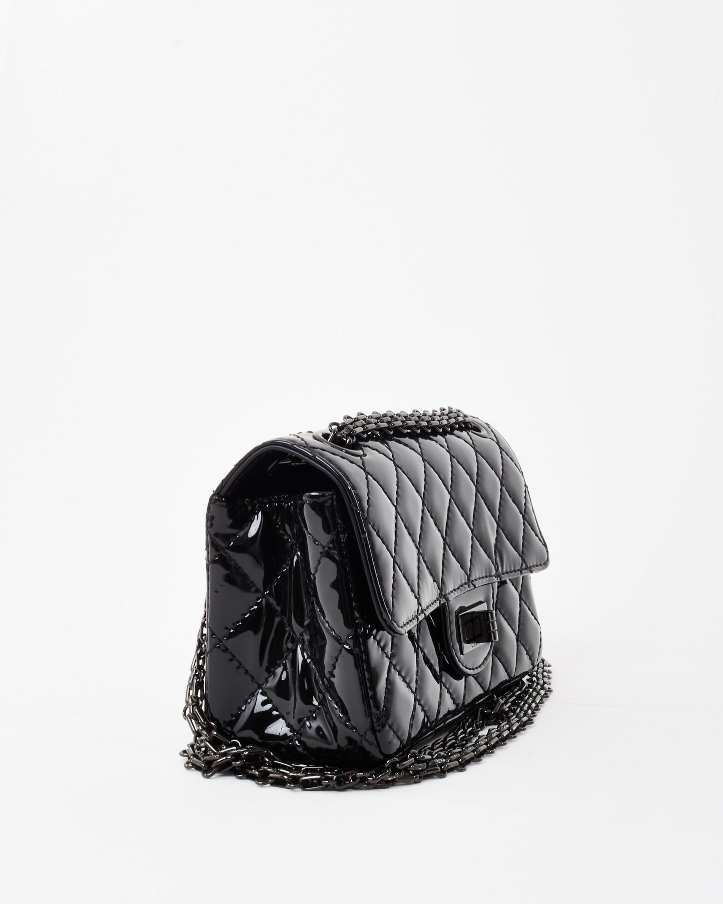 Chanel Black Quilted Patent Leather 2.55 Reissue So Black Mini Flap Bag