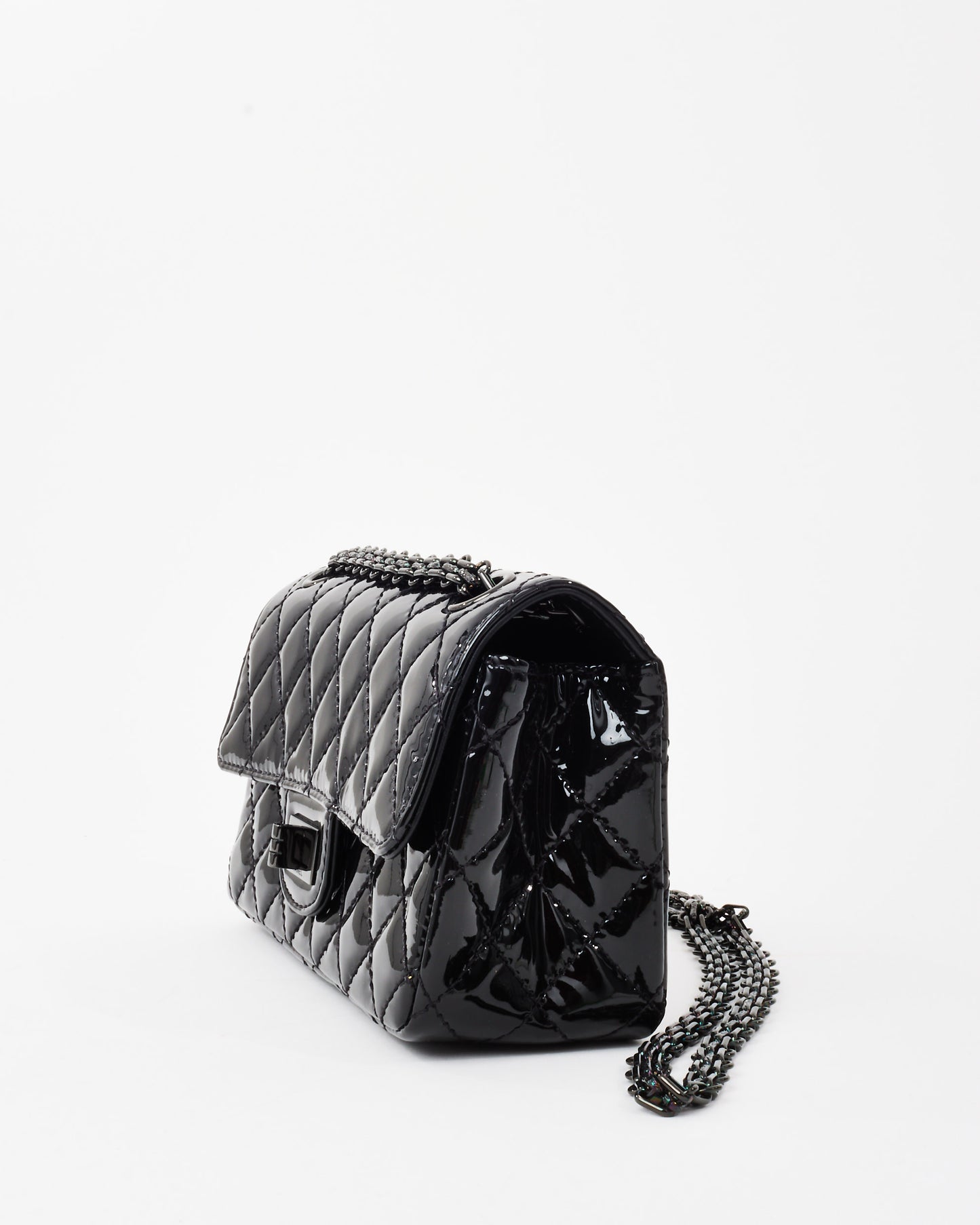 Chanel Black Quilted Patent Leather 2.55 Reissue So Black Mini Flap Bag
