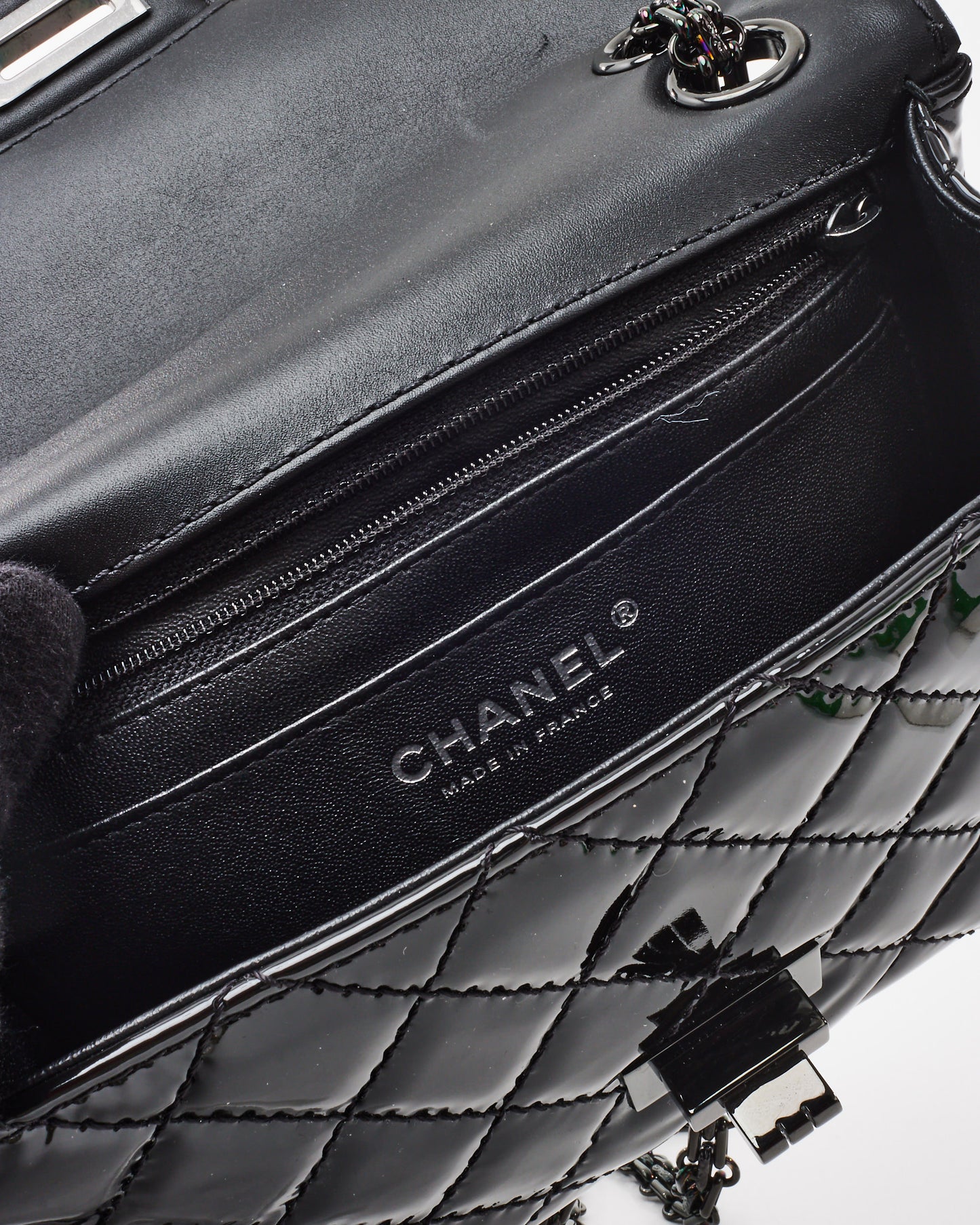 Chanel Black Quilted Patent Leather 2.55 Reissue So Black Mini Flap Bag