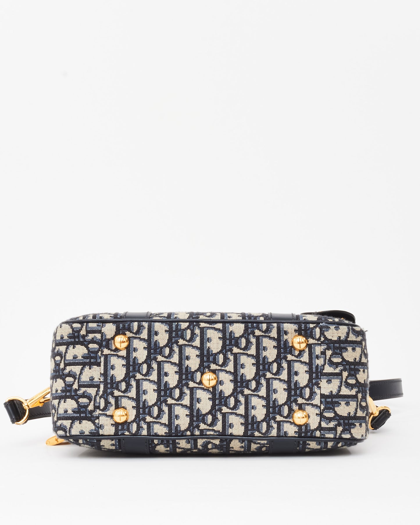 Dior Navy Oblique Monogram Jacquard Canvas Medium D-Vibe Bowling Bag w/ Strap