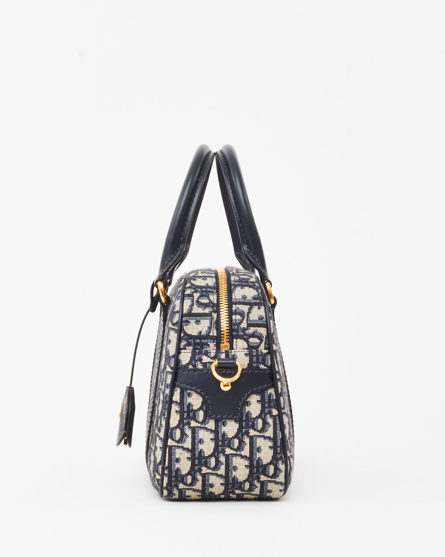 Dior Navy Oblique Monogram Jacquard Canvas Medium D-Vibe Bowling Bag w/ Strap