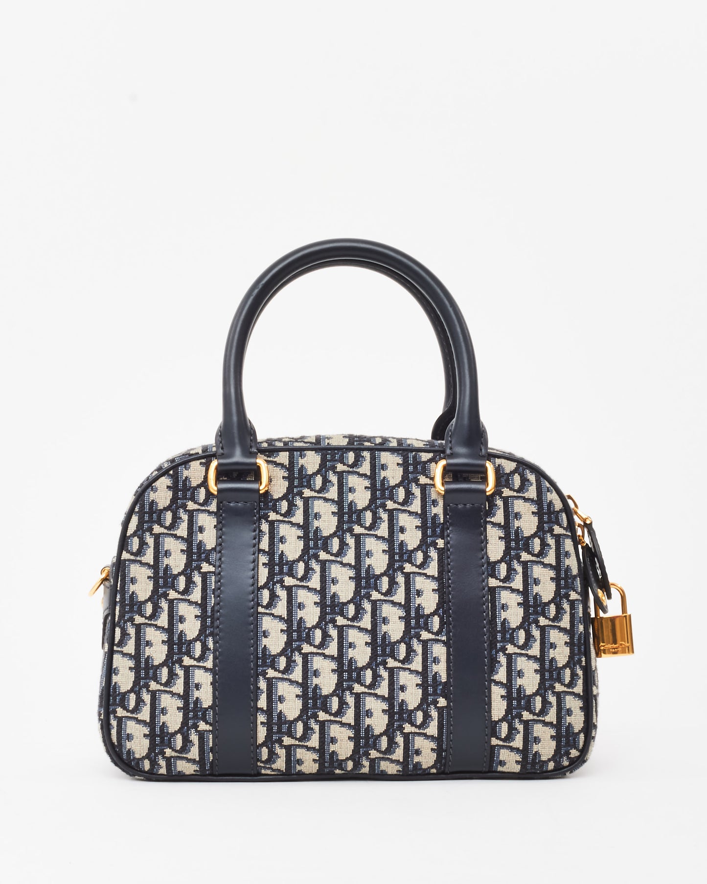 Dior Navy Oblique Monogram Jacquard Canvas Medium D-Vibe Bowling Bag w/ Strap