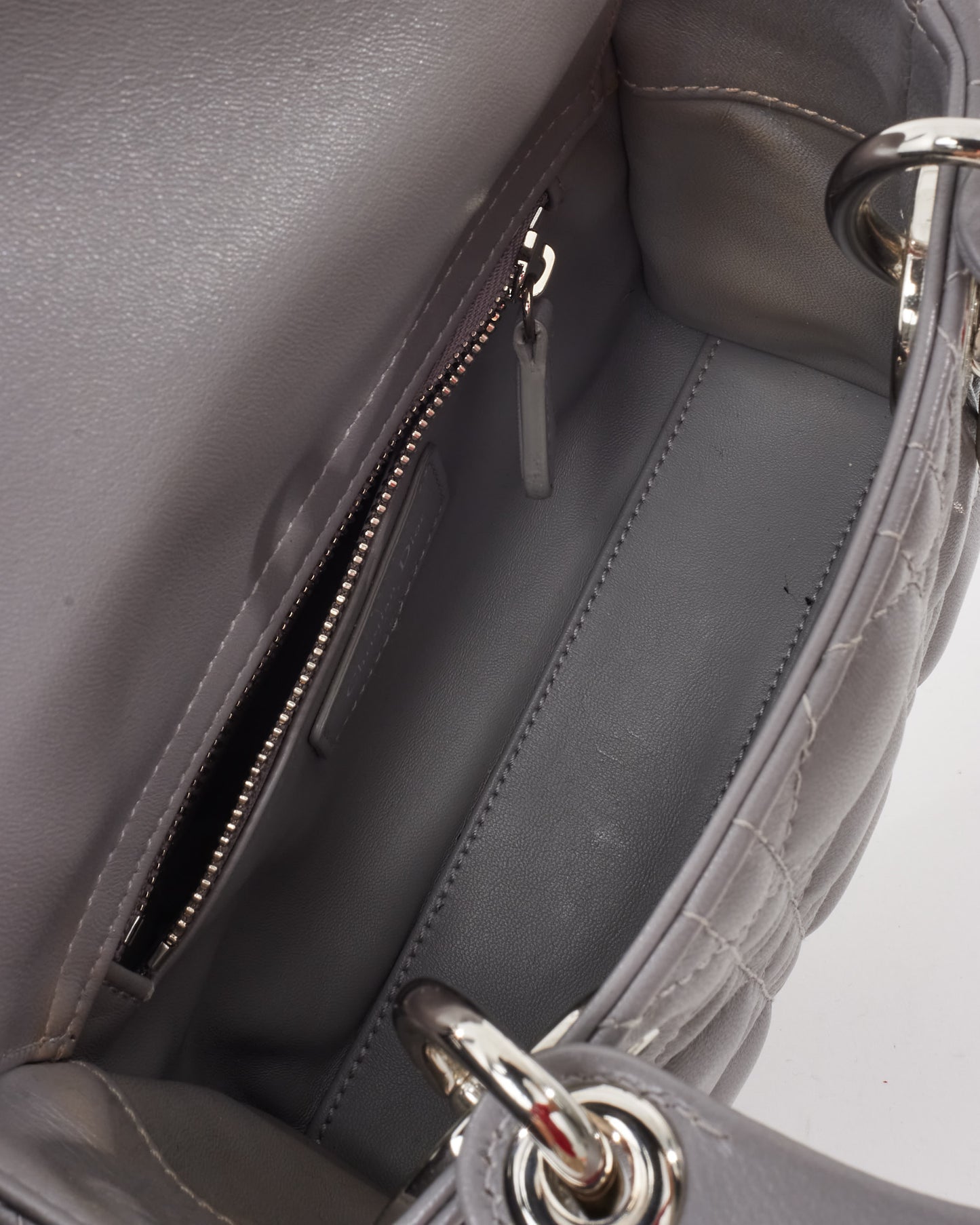 Dior Grey Lambskin Cannage Leather Mini Lady Dior Bag SHW w/ Crystal Jewel Strap