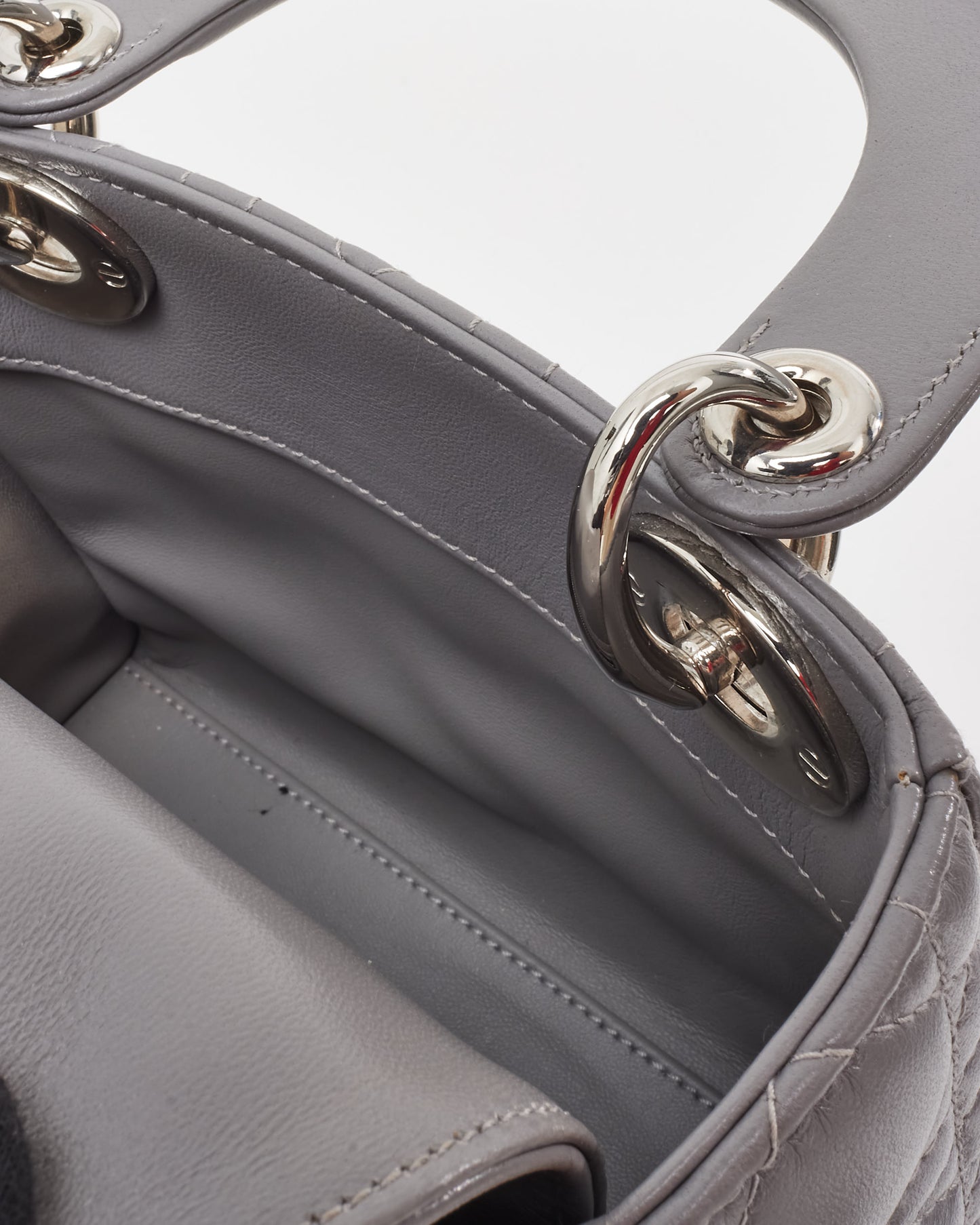 Dior Grey Lambskin Cannage Leather Mini Lady Dior Bag SHW w/ Crystal Jewel Strap