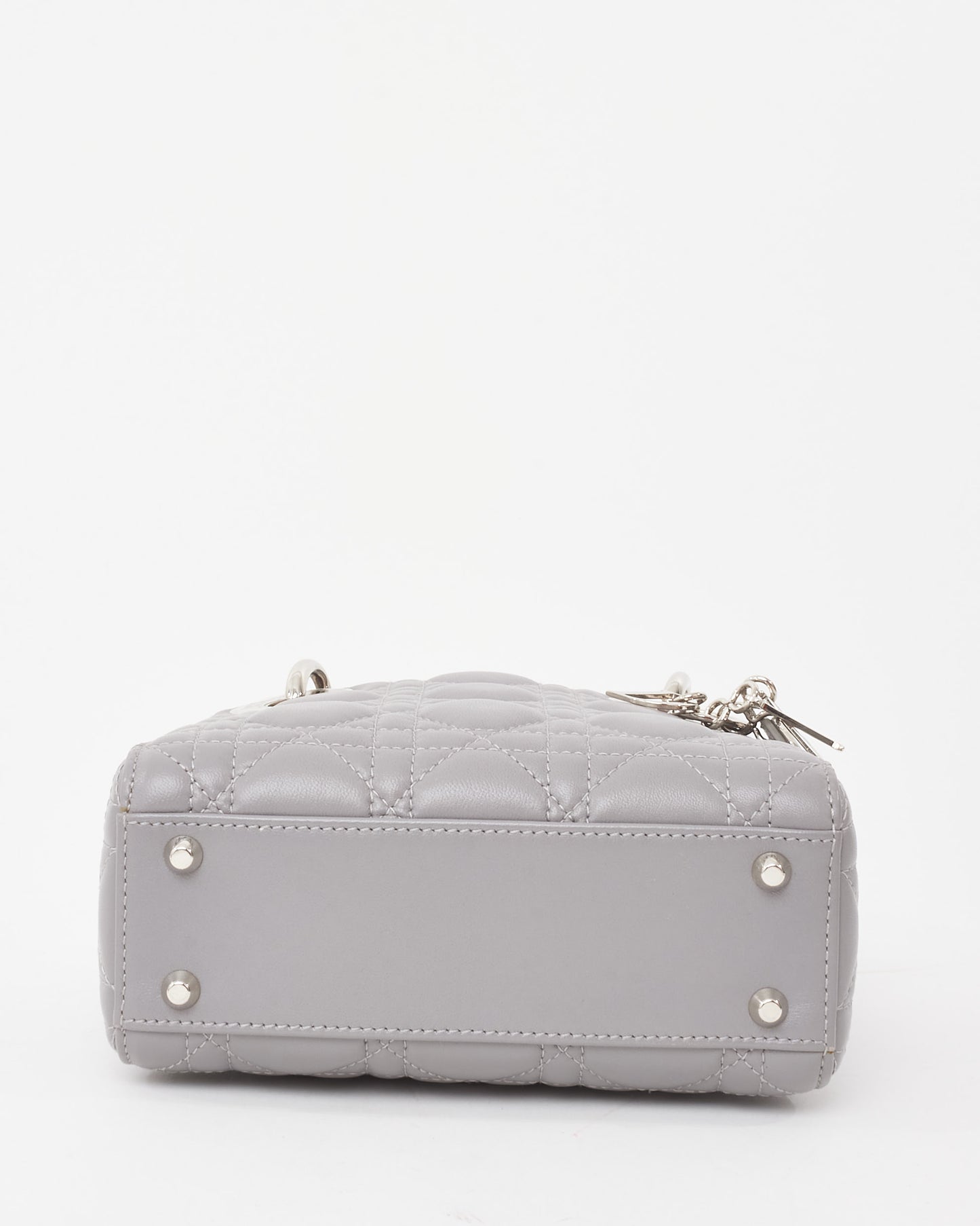 Dior Grey Lambskin Cannage Leather Mini Lady Dior Bag SHW w/ Crystal Jewel Strap