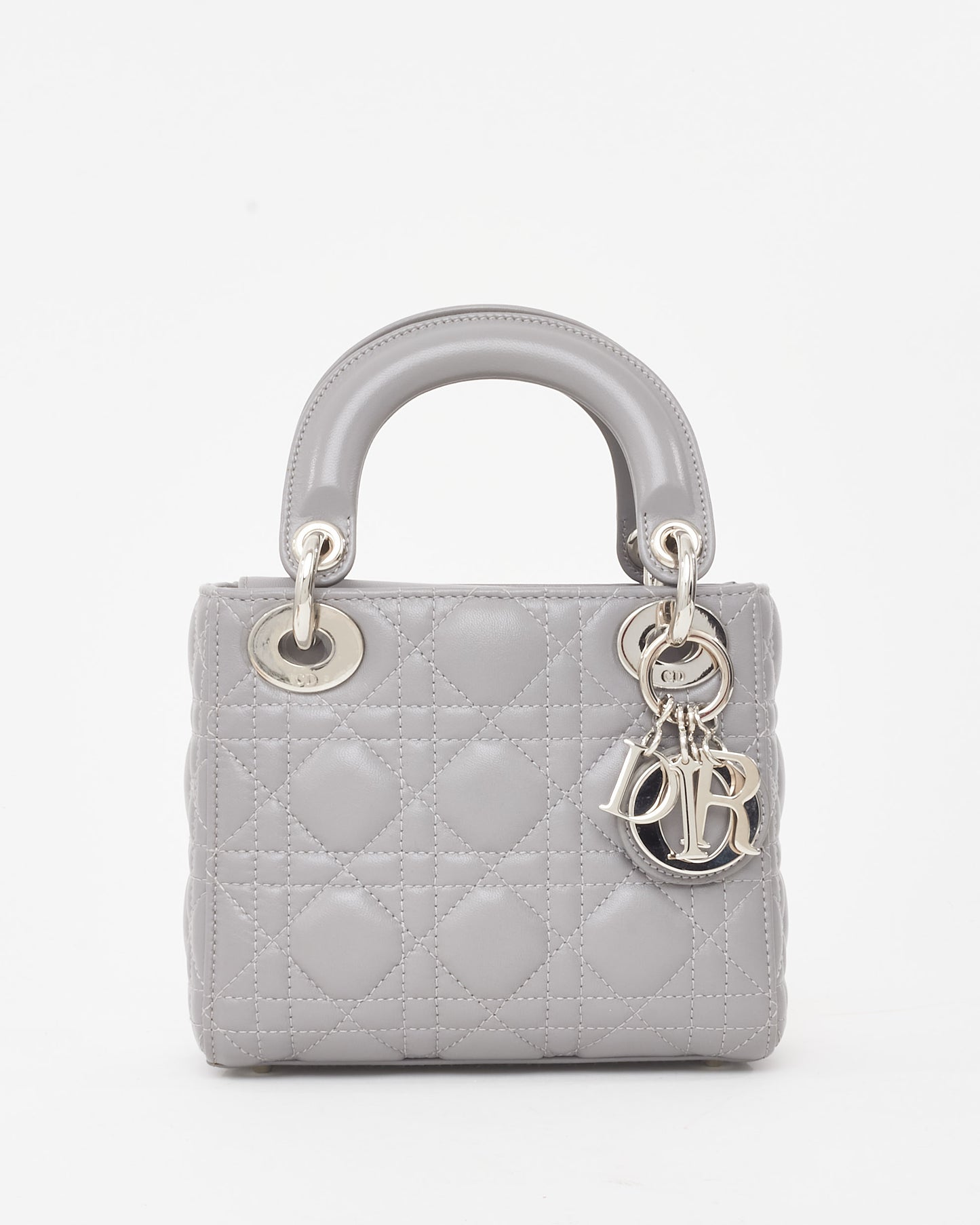 Dior Grey Lambskin Cannage Leather Mini Lady Dior Bag SHW w/ Crystal Jewel Strap