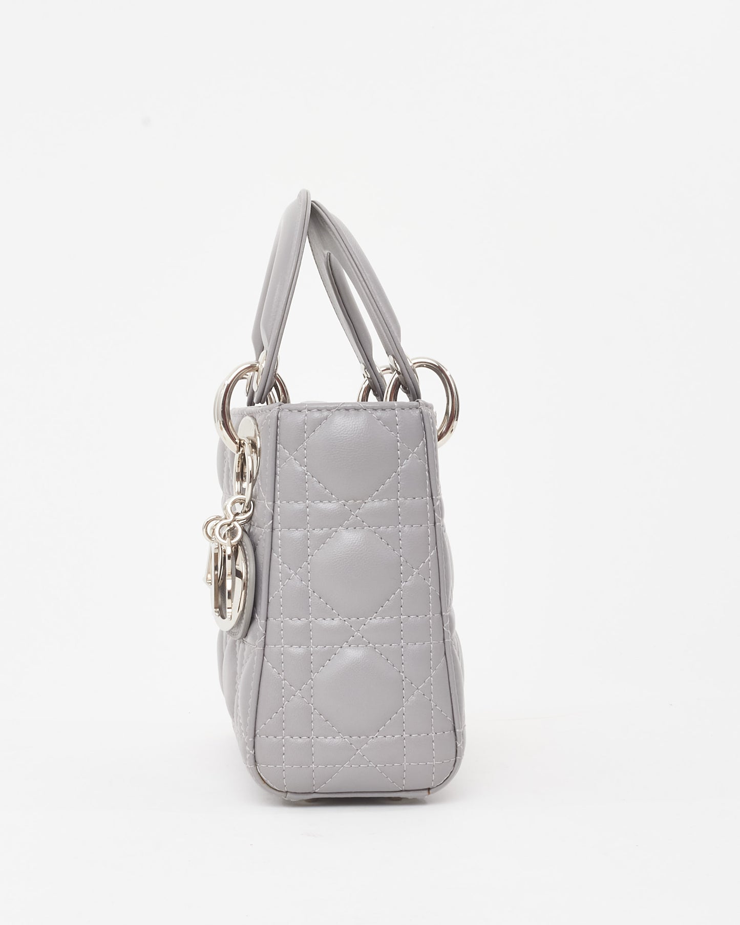 Dior Grey Lambskin Cannage Leather Mini Lady Dior Bag SHW w/ Crystal Jewel Strap