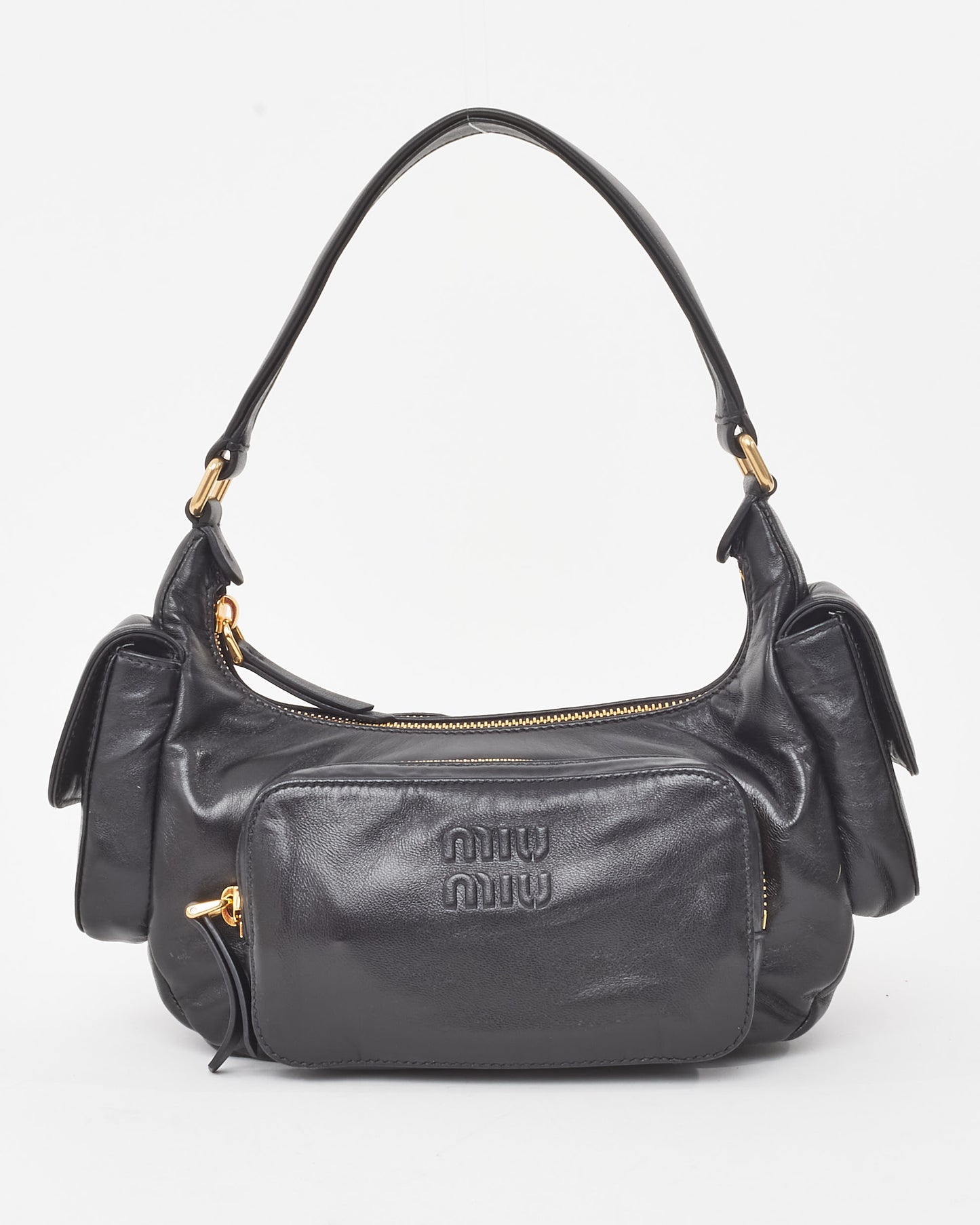 Miu Miu Black Nappa Leather Pocket Shoulder Bag