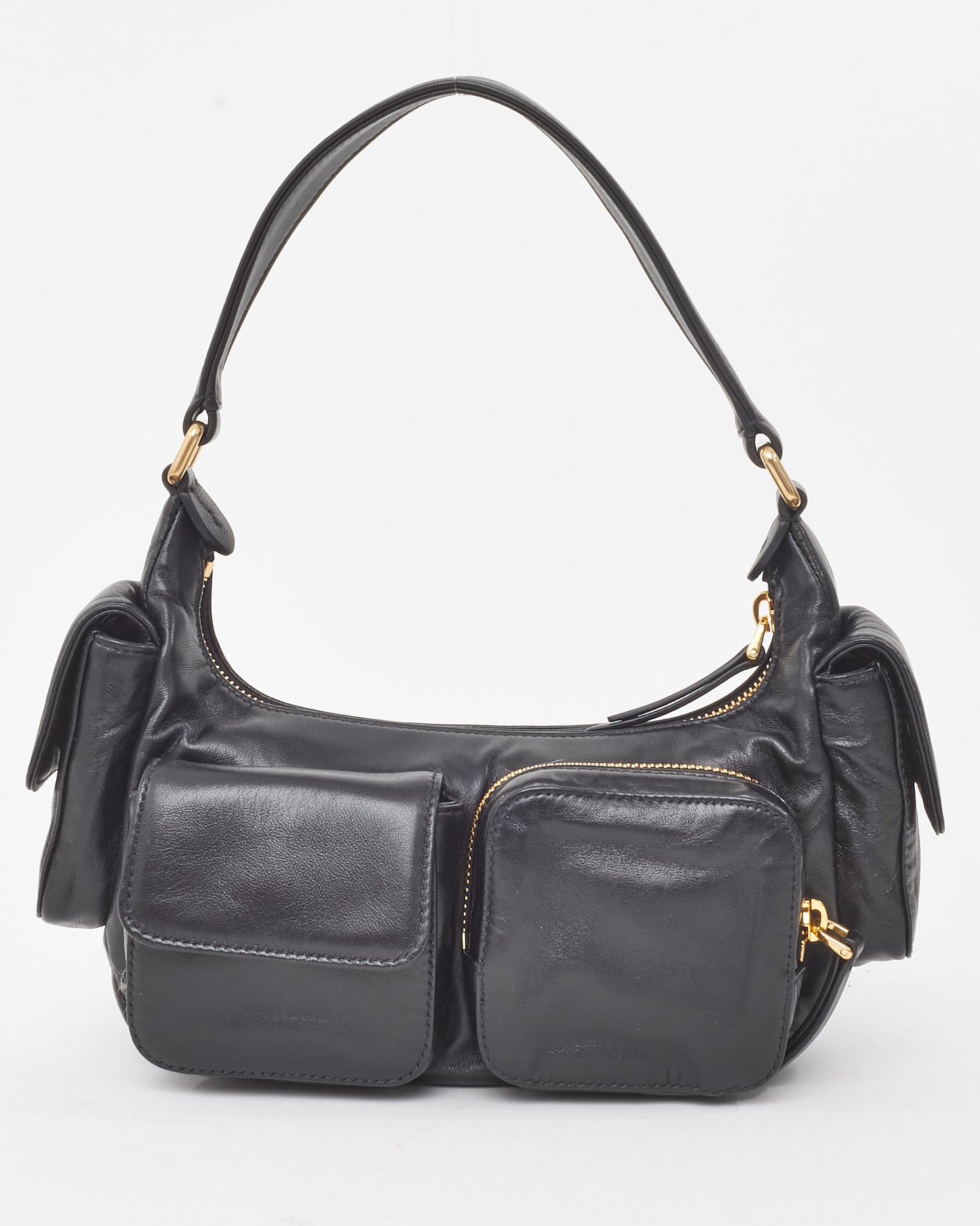 Miu Miu Black Nappa Leather Pocket Shoulder Bag