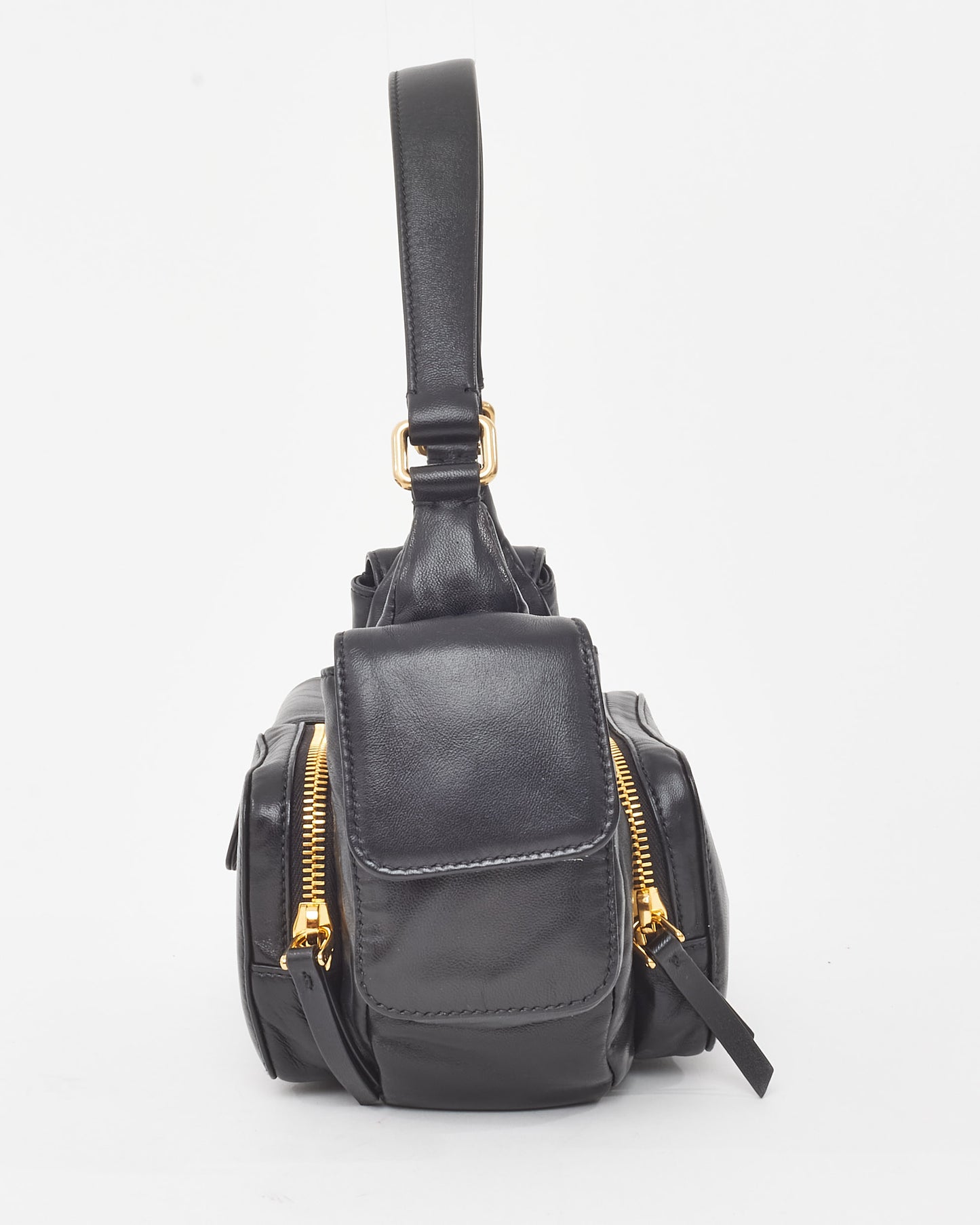 Miu Miu Black Nappa Leather Pocket Shoulder Bag