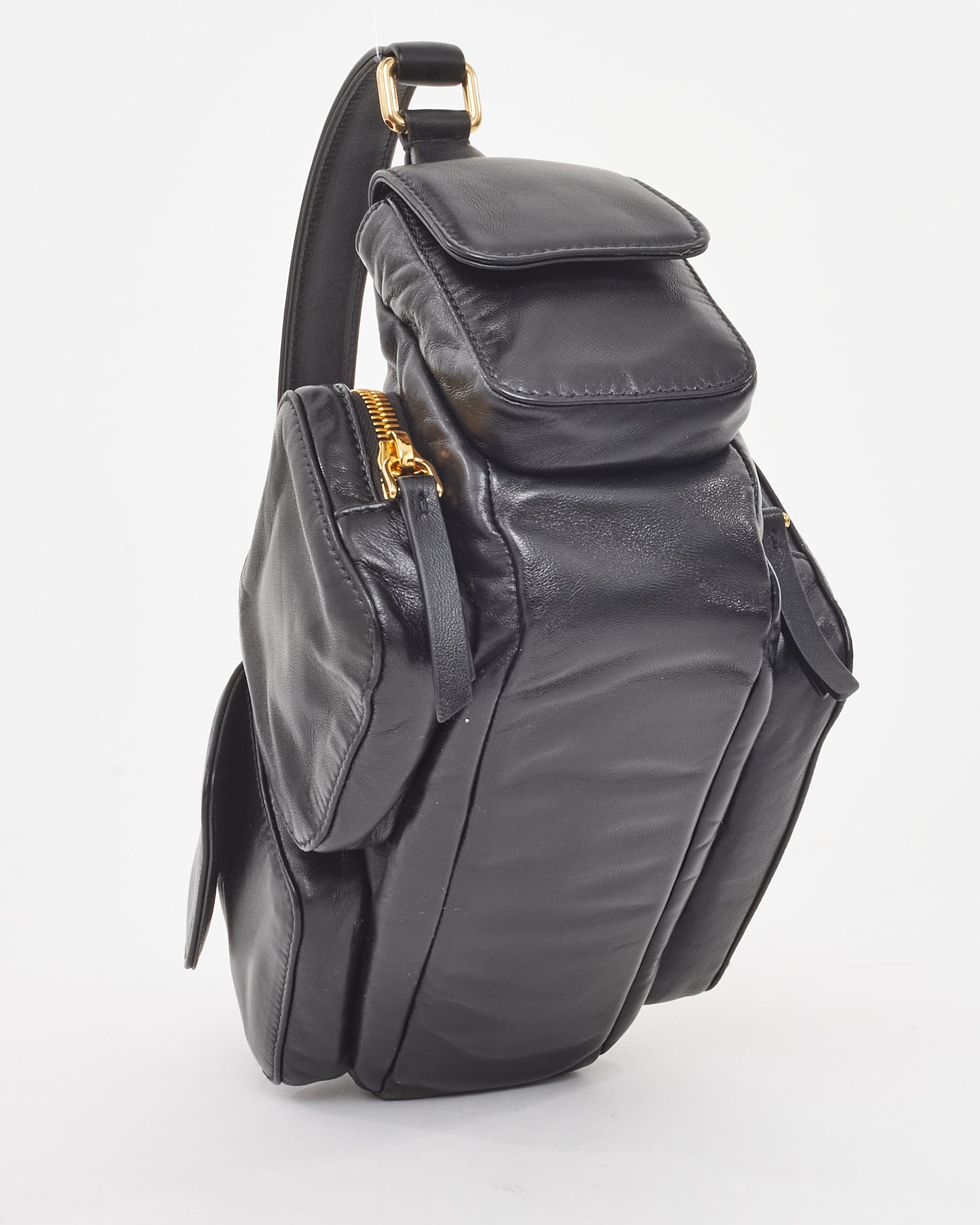 Miu Miu Black Nappa Leather Pocket Shoulder Bag