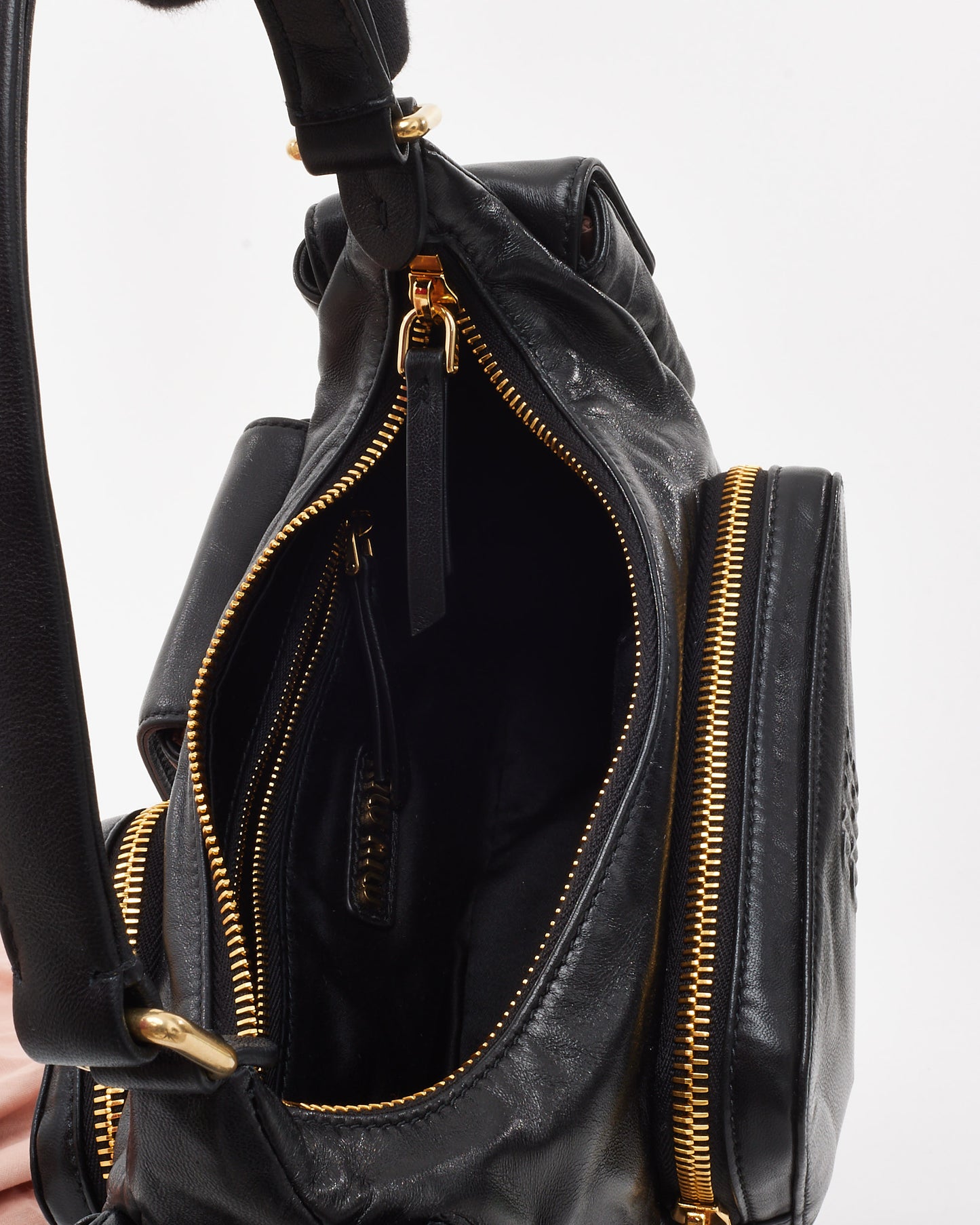 Miu Miu Black Nappa Leather Pocket Shoulder Bag