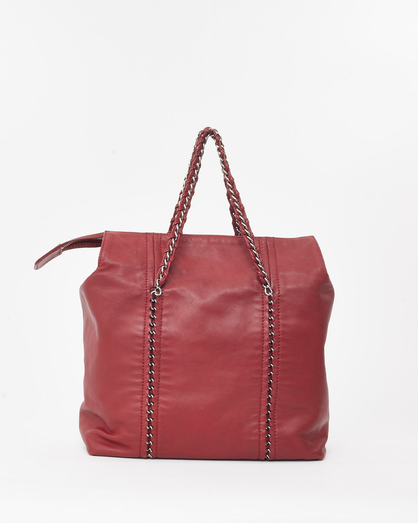 Chanel Red Smooth Calfskin Leather CC Logo Luxe Ligne Large Tote Bag