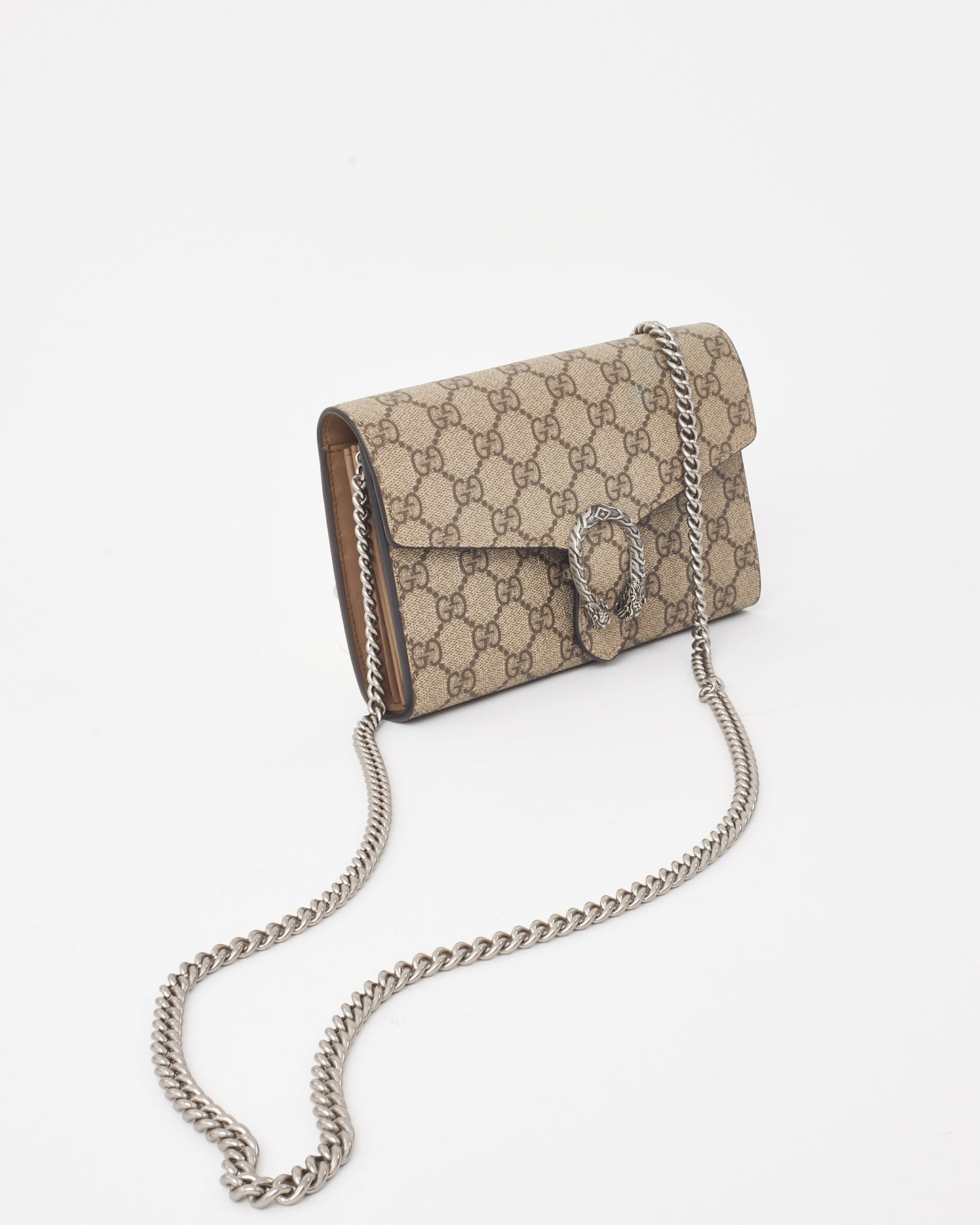 Gucci Beige & Ebony Monogram GG Supreme Canvas Dionysus WOC Crossbody Bag