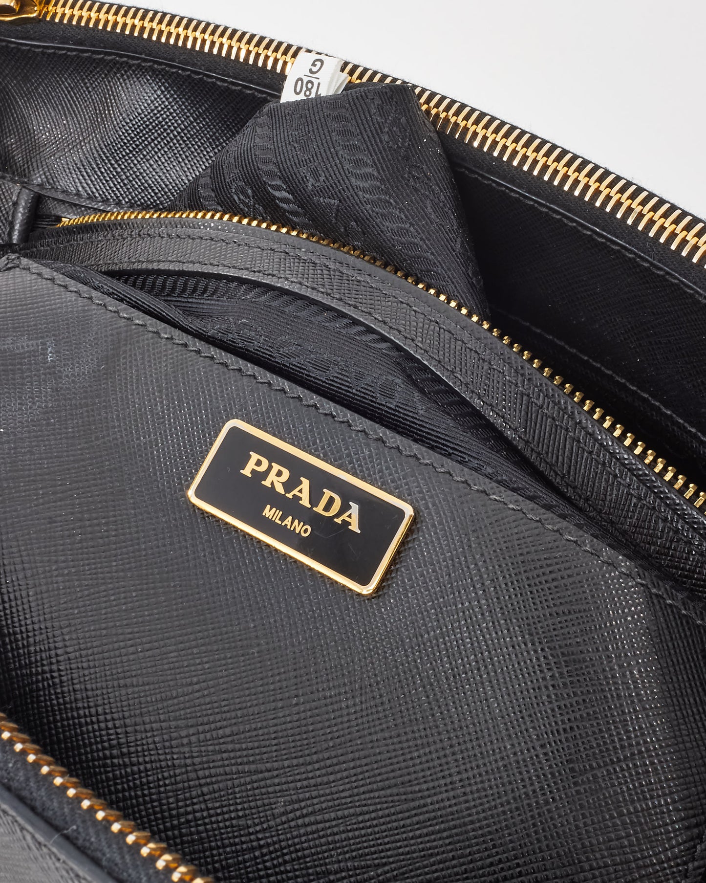 Prada Black Saffiano Lux Leather Double Zip Medium Galleria Tote