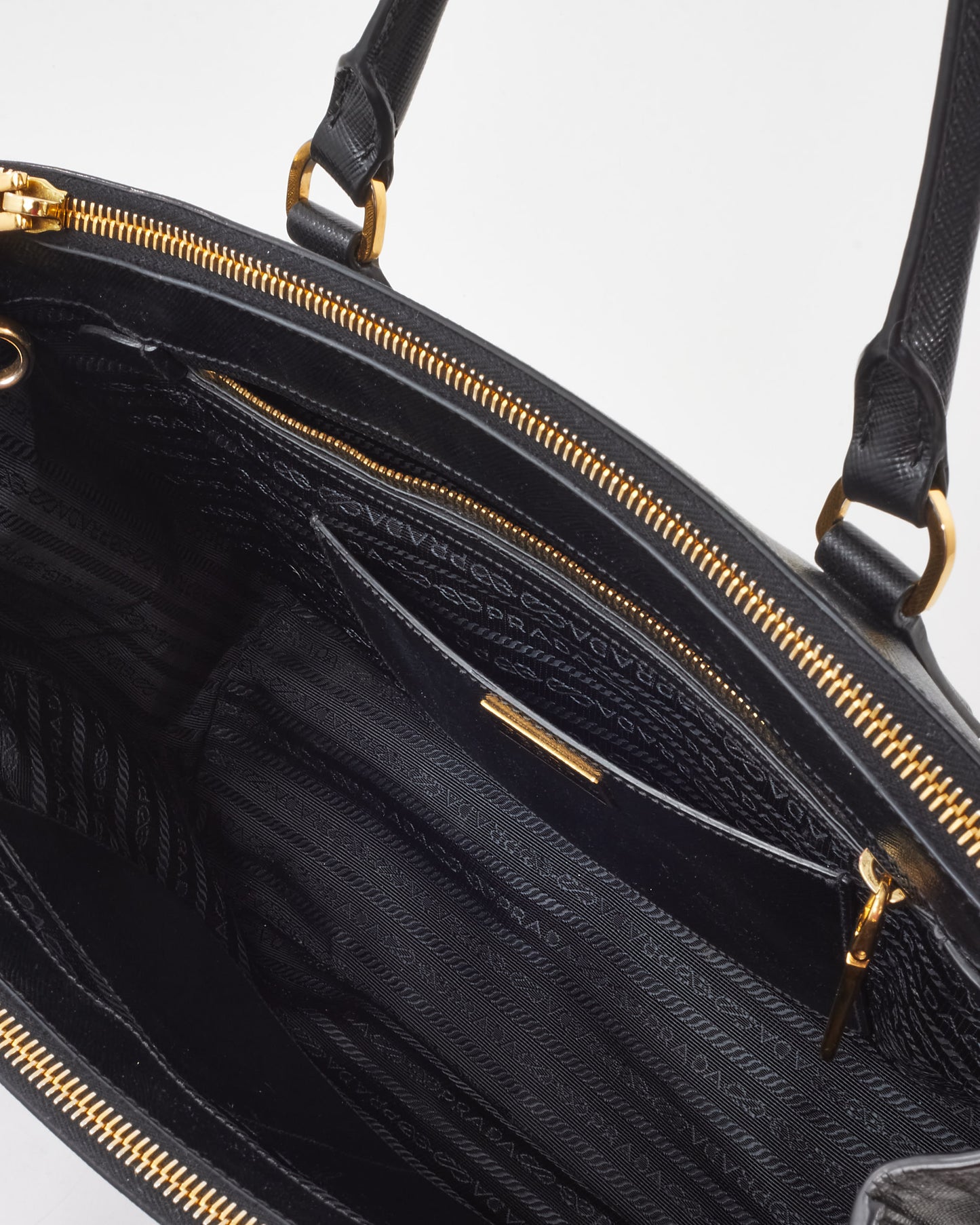 Prada Black Saffiano Lux Leather Double Zip Medium Galleria Tote