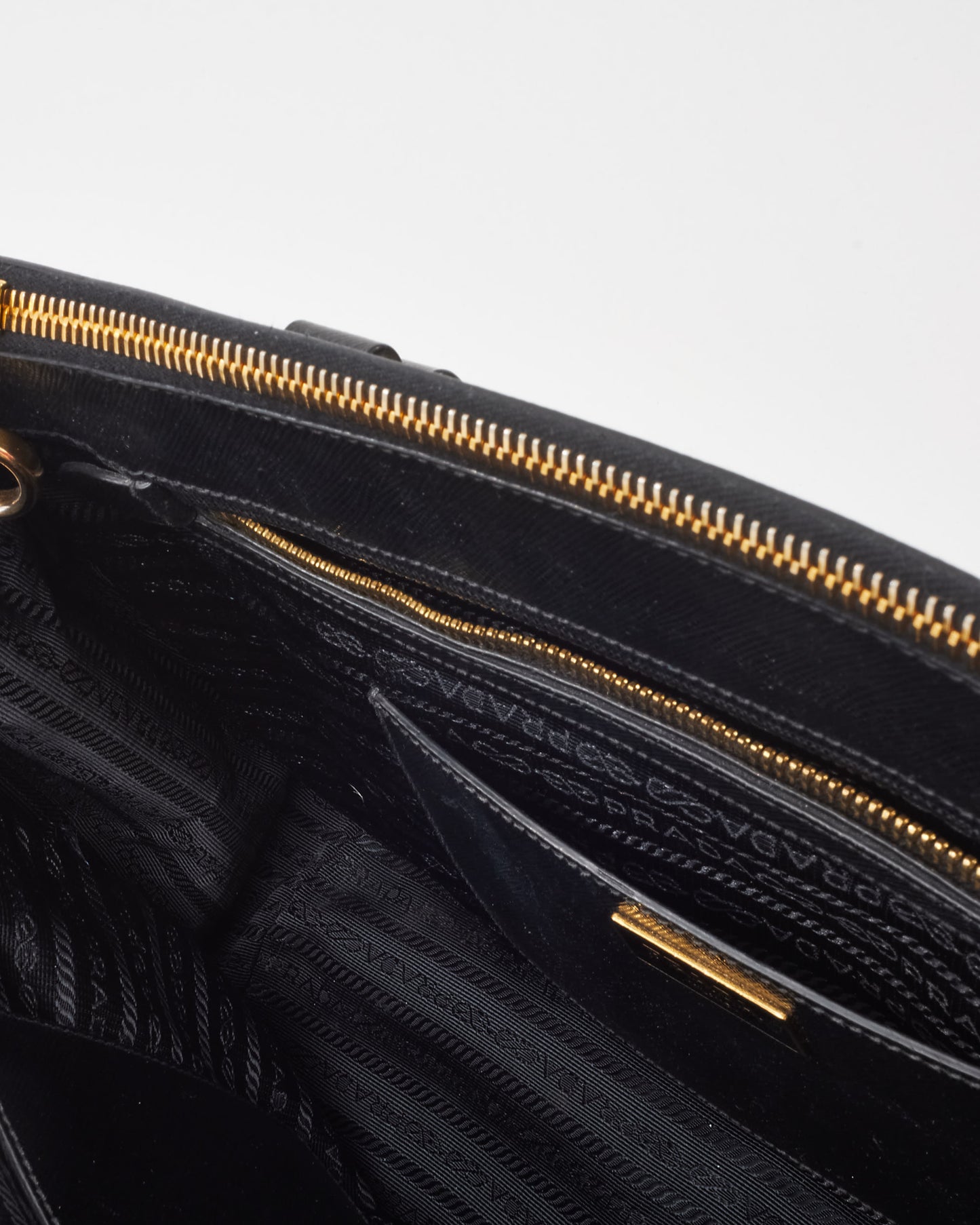 Prada Black Saffiano Lux Leather Double Zip Medium Galleria Tote