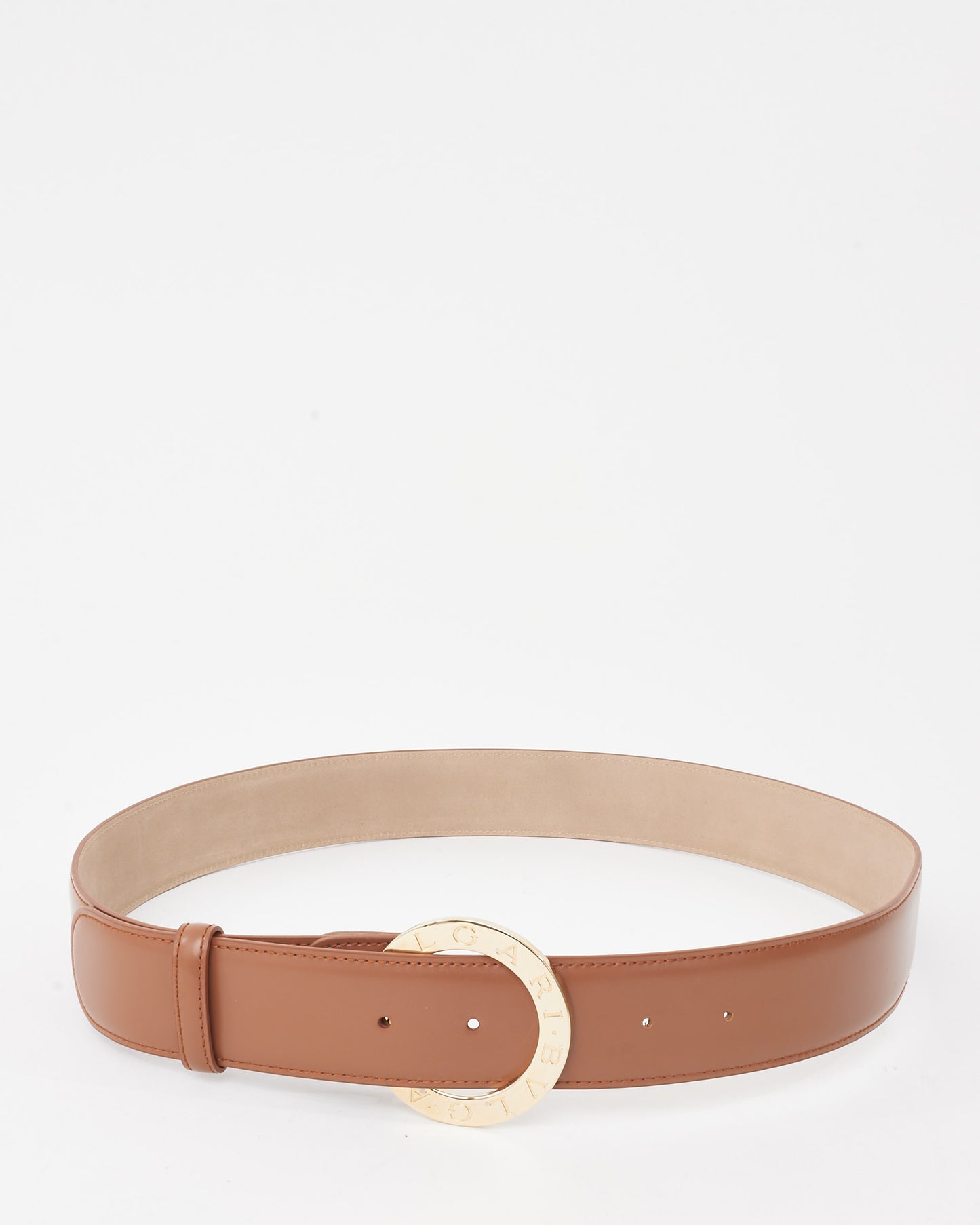 Bvlgari Brown Leather Gold Circle Logo Belt - 44/110