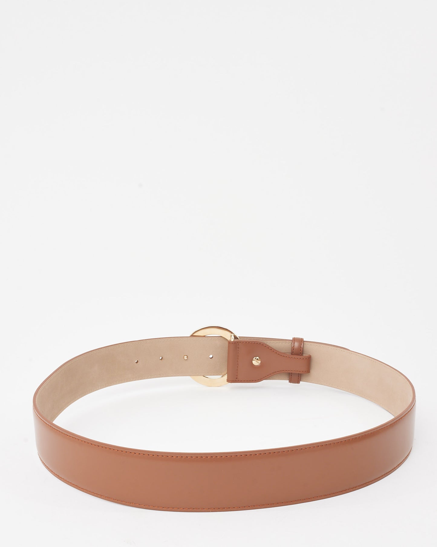 Bvlgari Brown Leather Gold Circle Logo Belt - 44/110