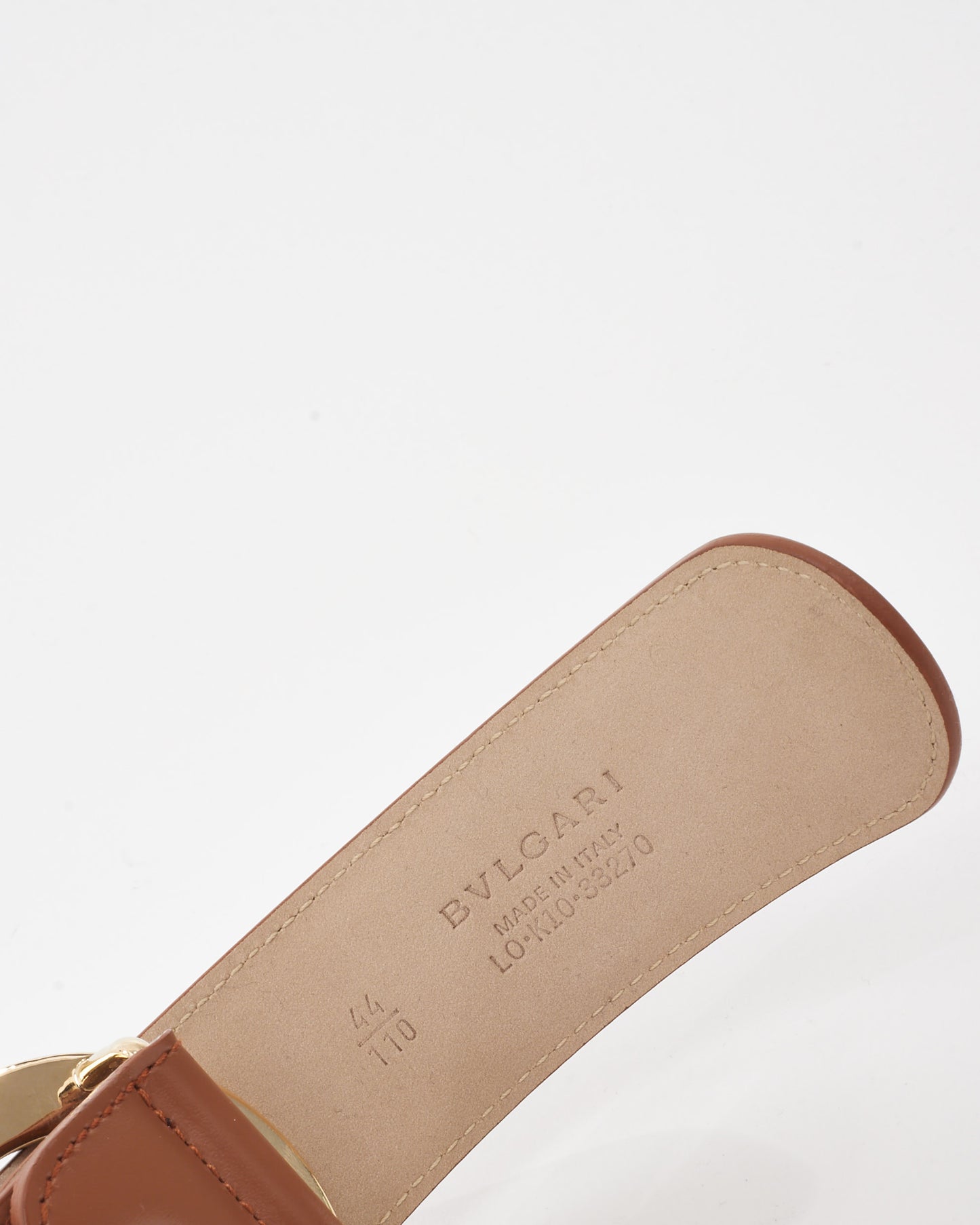 Bvlgari Brown Leather Gold Circle Logo Belt - 44/110