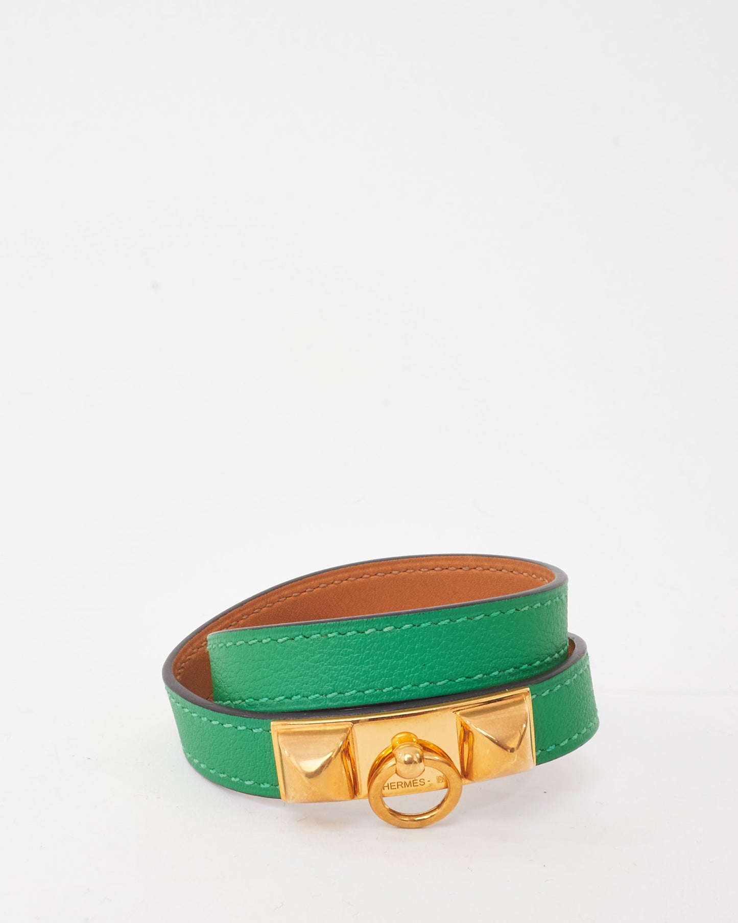 Hermès Green Swift Leather Rivale Double Tour Bracelet GHW - S