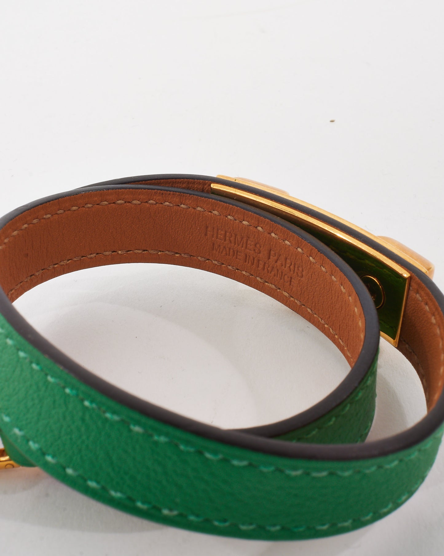 Hermès Green Swift Leather Rivale Double Tour Bracelet GHW - S
