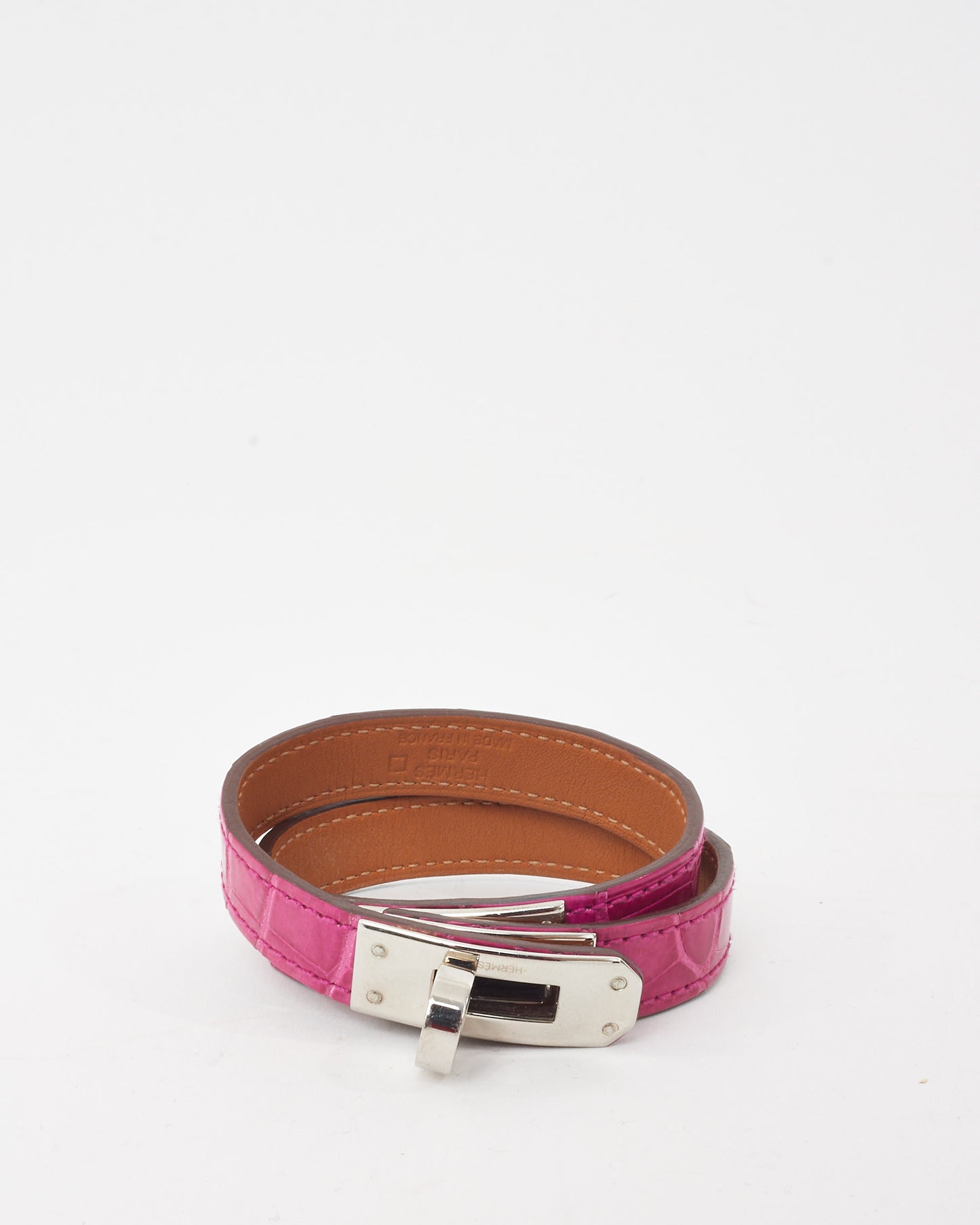 Hermès Pink Croc Leather Kelly Double Tour Bracelet - S