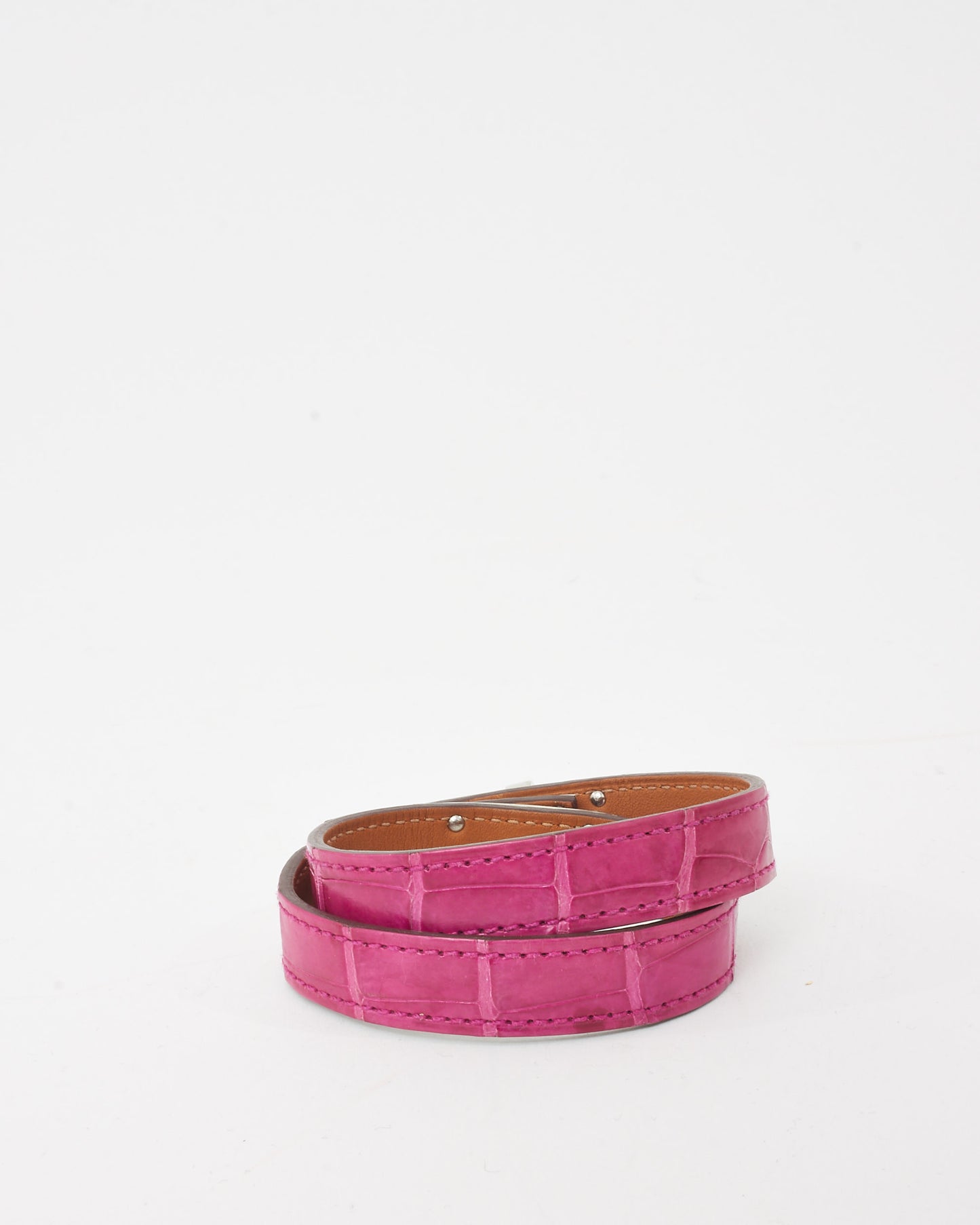 Hermès Pink Croc Leather Kelly Double Tour Bracelet - S