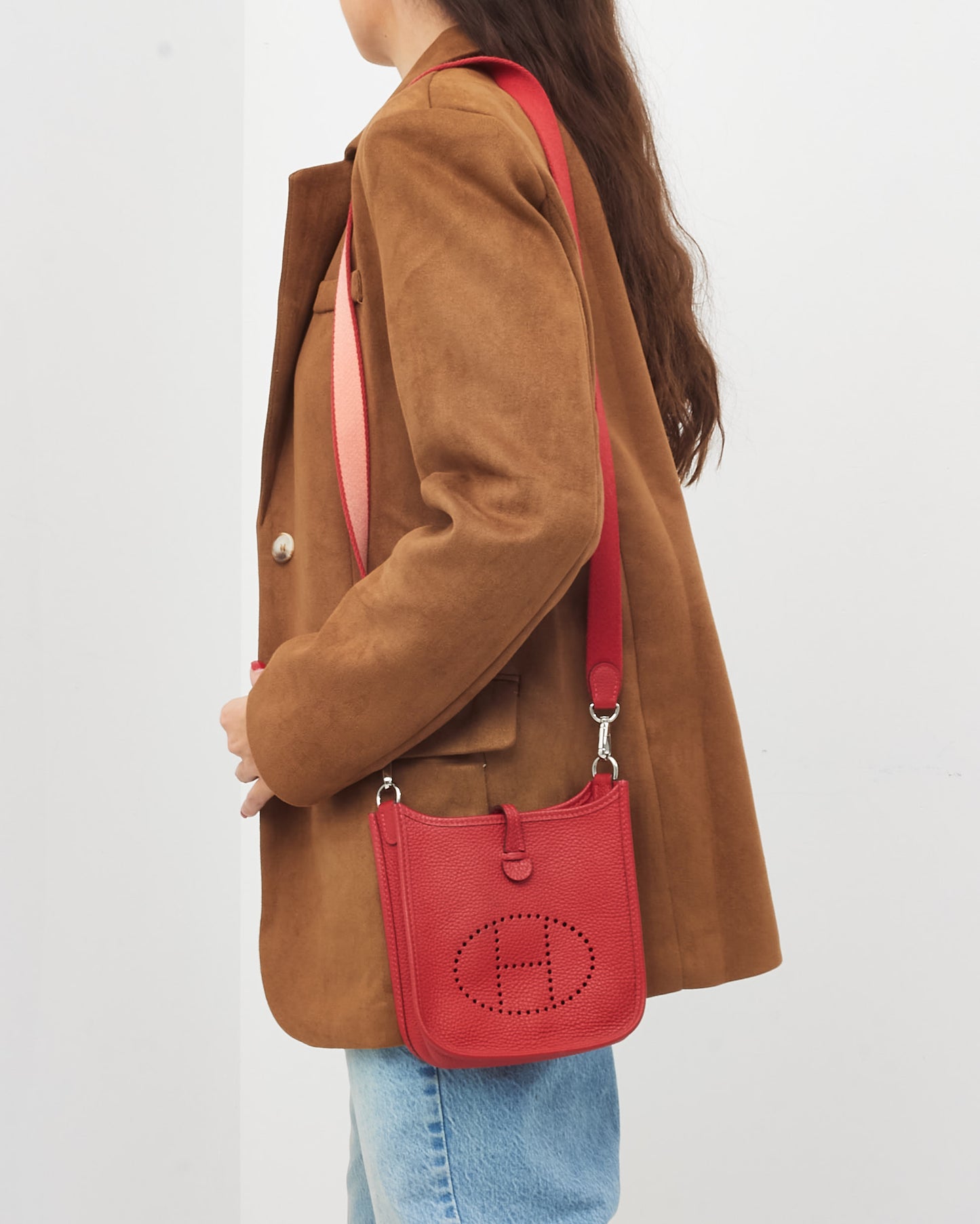 Hermès Red Clemence Leather Mini Evelyne (TPM) Crossbody PHW