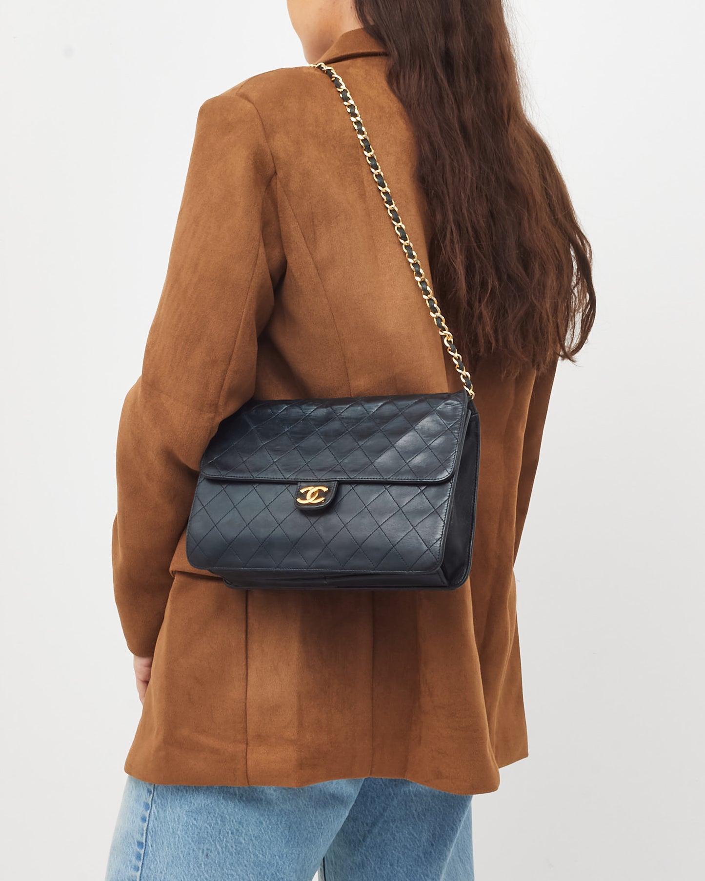 Chanel Vintage Black Quilted Lambskin Leather Single Flap Bag GHW