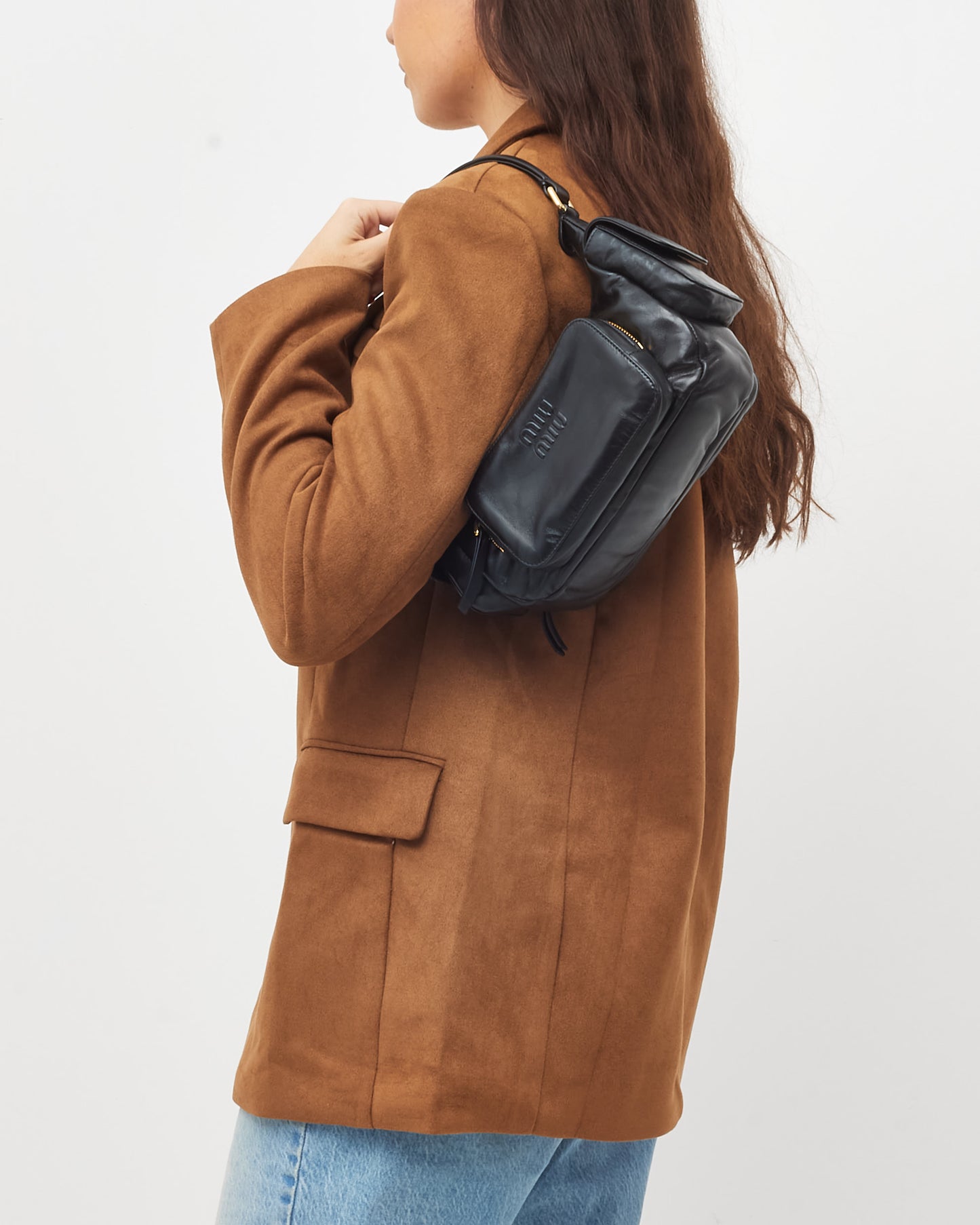 Miu Miu Black Nappa Leather Pocket Shoulder Bag