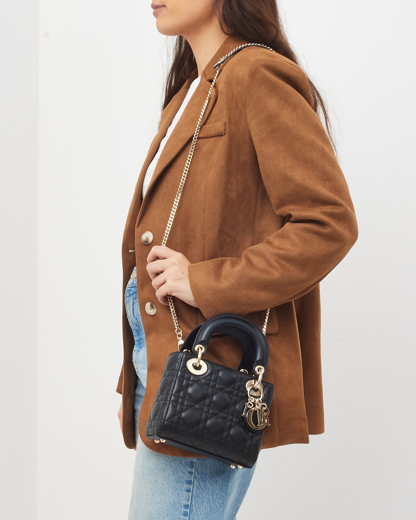 Dior Black Cannage Lambskin Leather Mini Lady Dior Bag CPHW