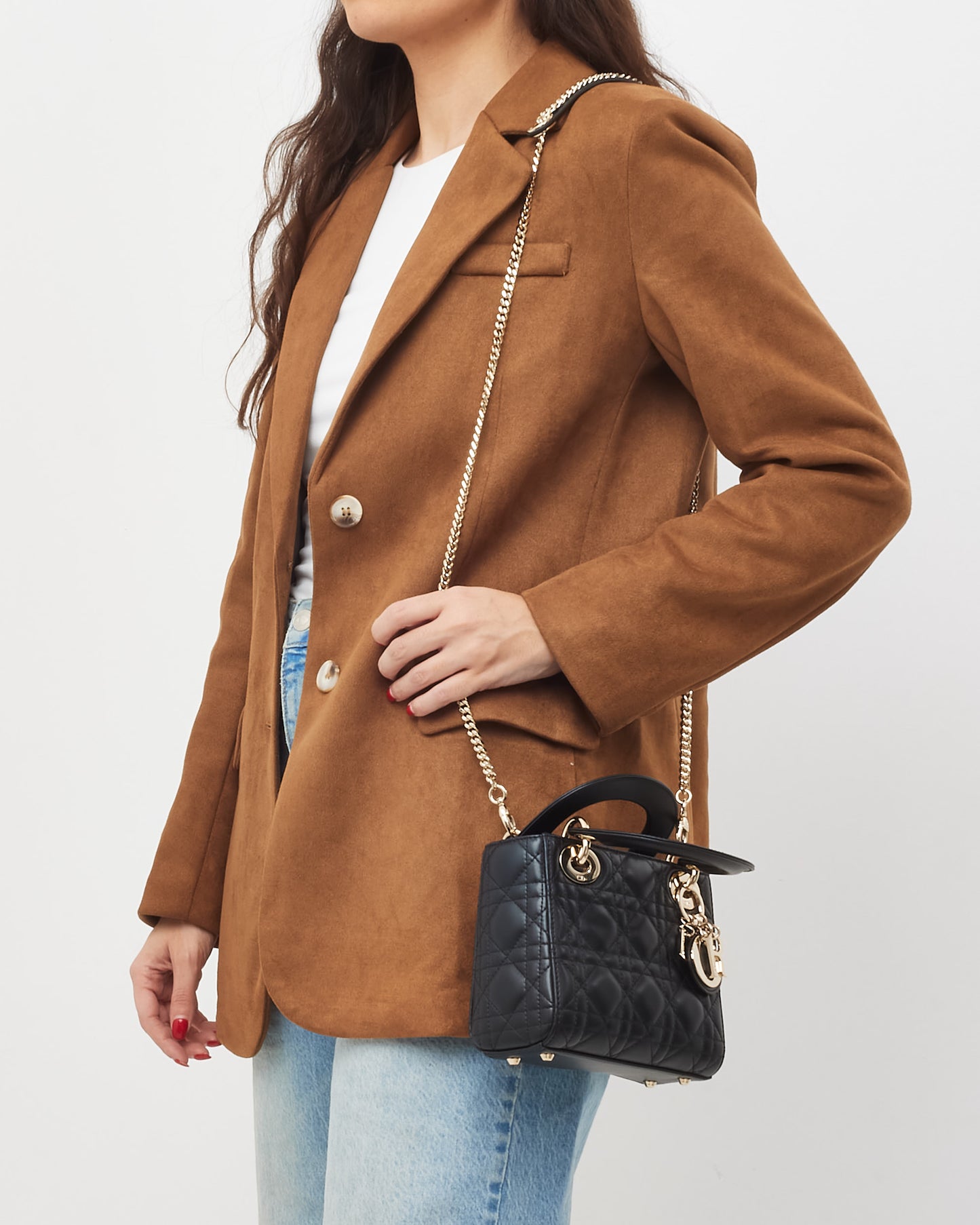 Dior Black Cannage Lambskin Leather Mini Lady Dior Bag CPHW