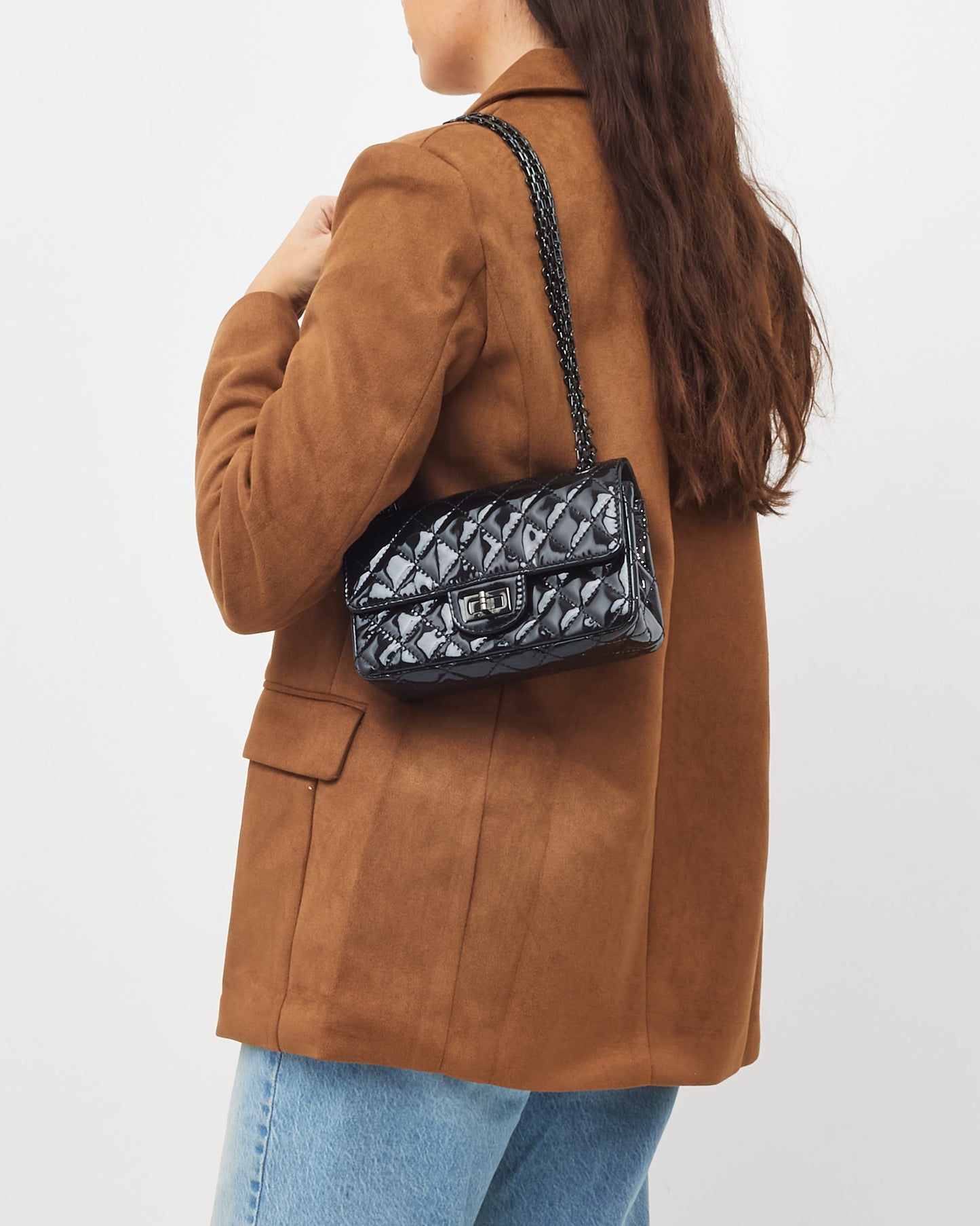 Chanel Black Quilted Patent Leather 2.55 Reissue So Black Mini Flap Bag