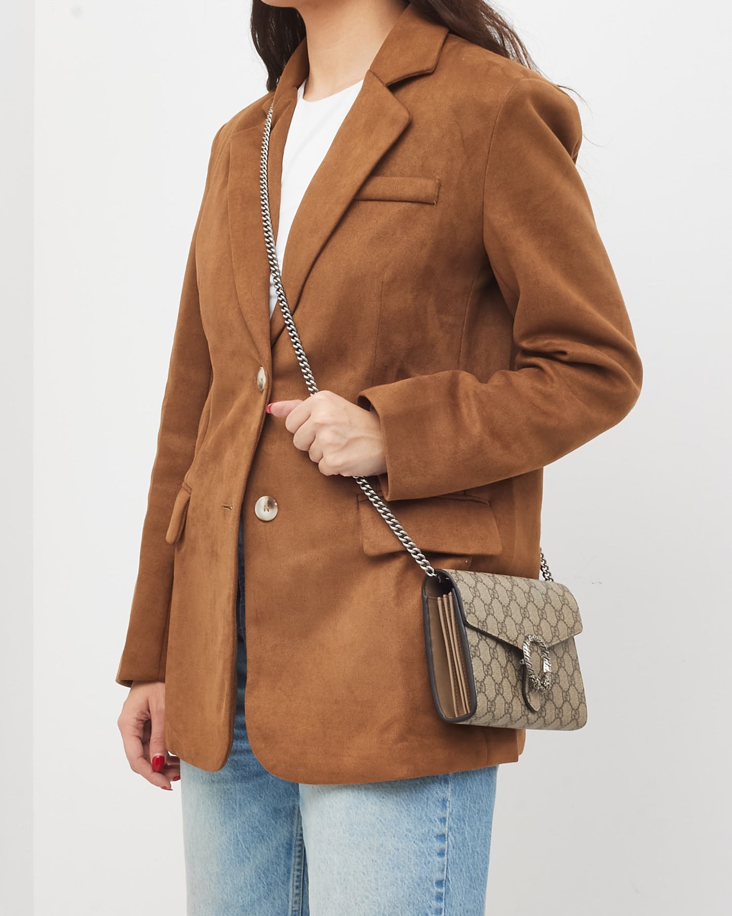 Gucci Beige & Ebony Monogram GG Supreme Canvas Dionysus WOC Crossbody Bag