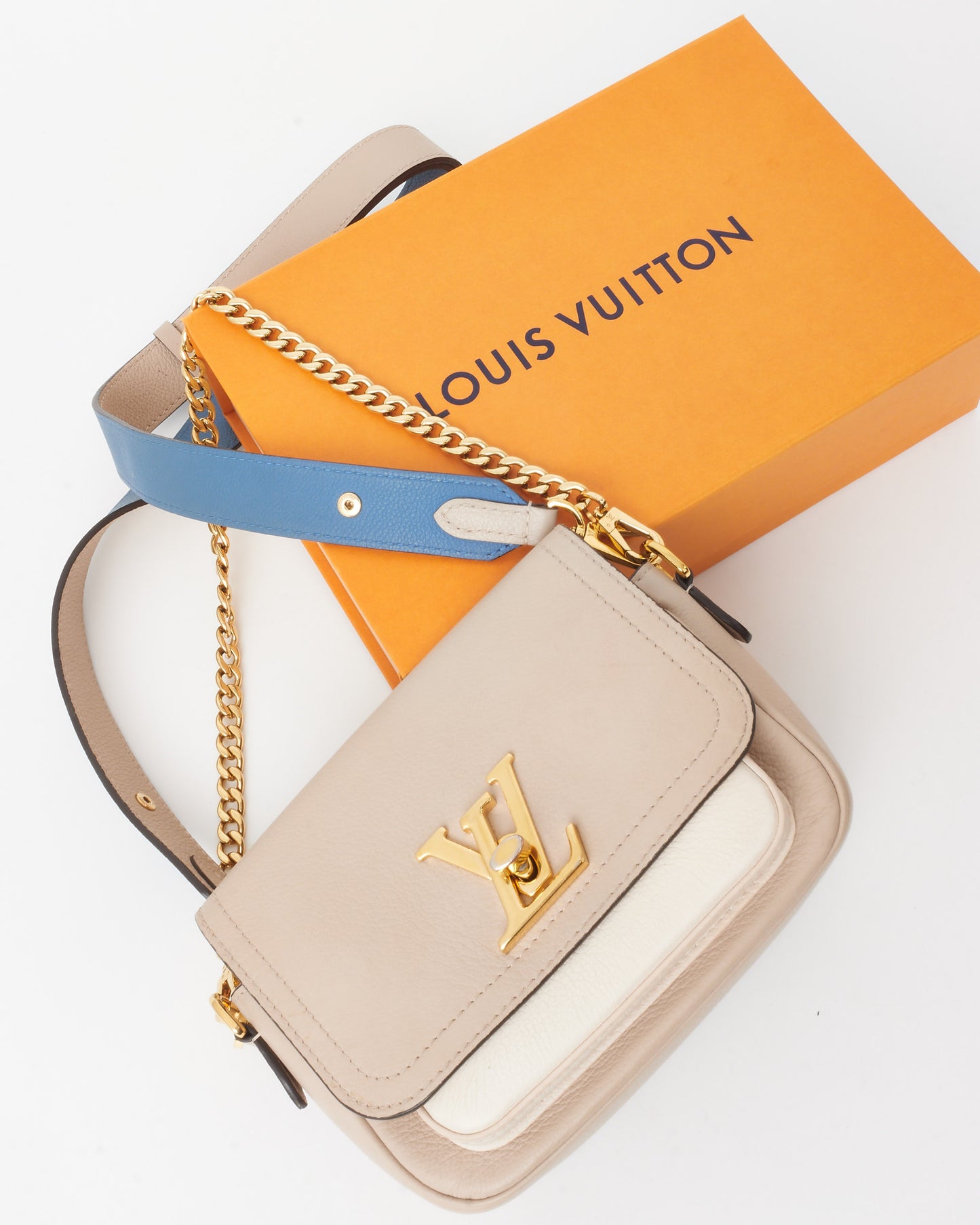 Louis Vuitton Greige Grained Leather Lockme Tender Crossbody Bag
