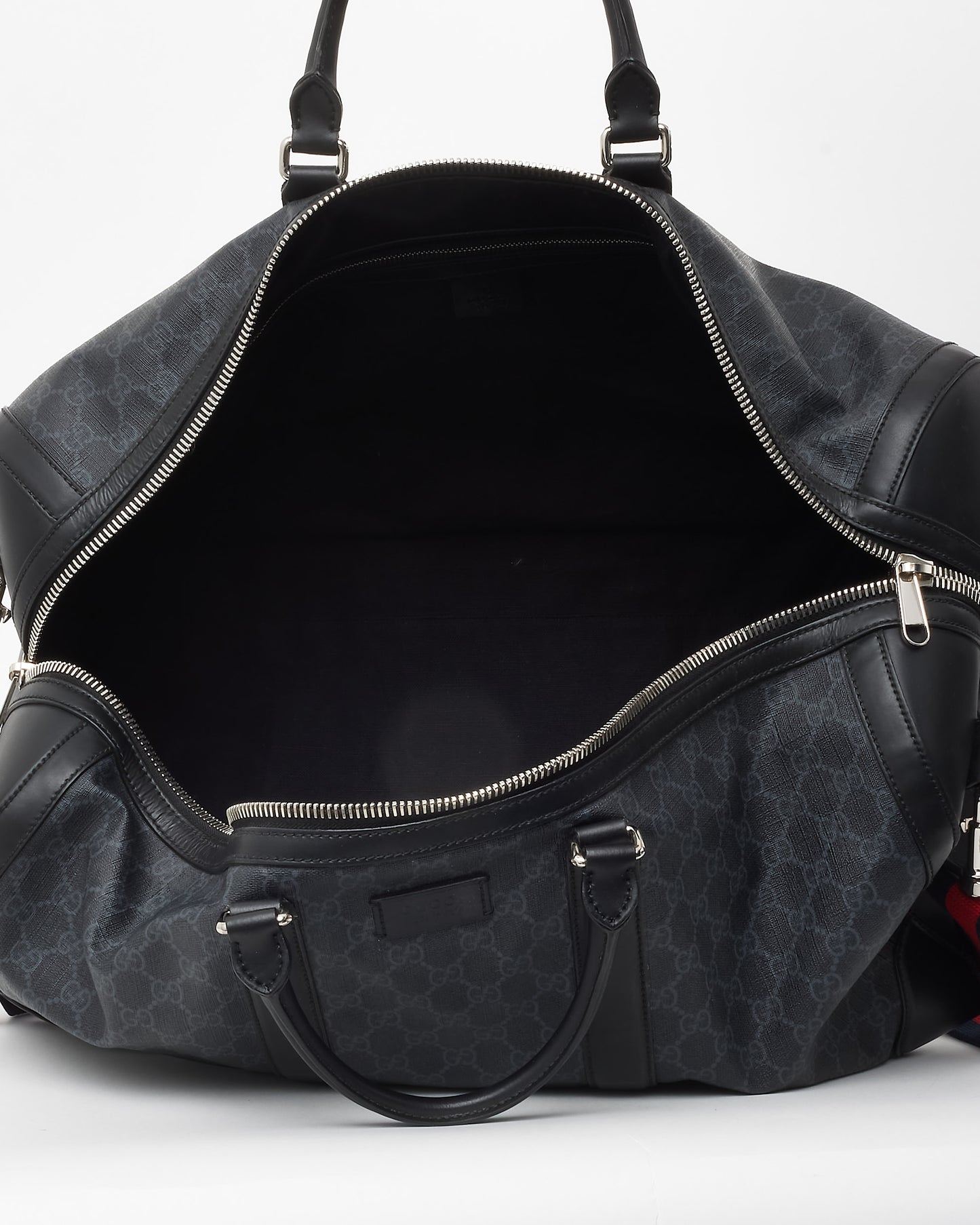 Gucci Black Monogram GG Supreme Canvas with Leather GG Duffle Bag