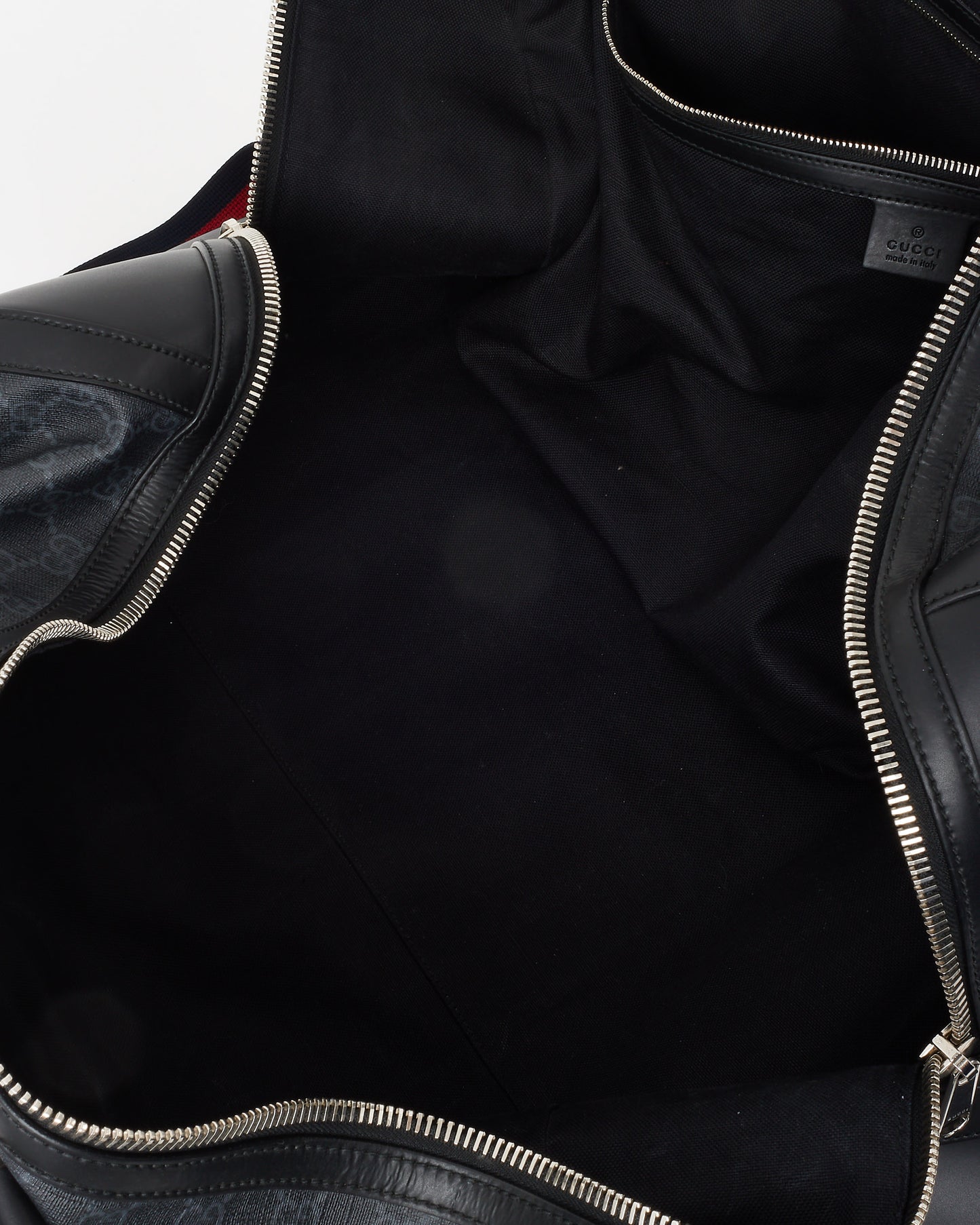 Gucci Black Monogram GG Supreme Canvas with Leather GG Duffle Bag