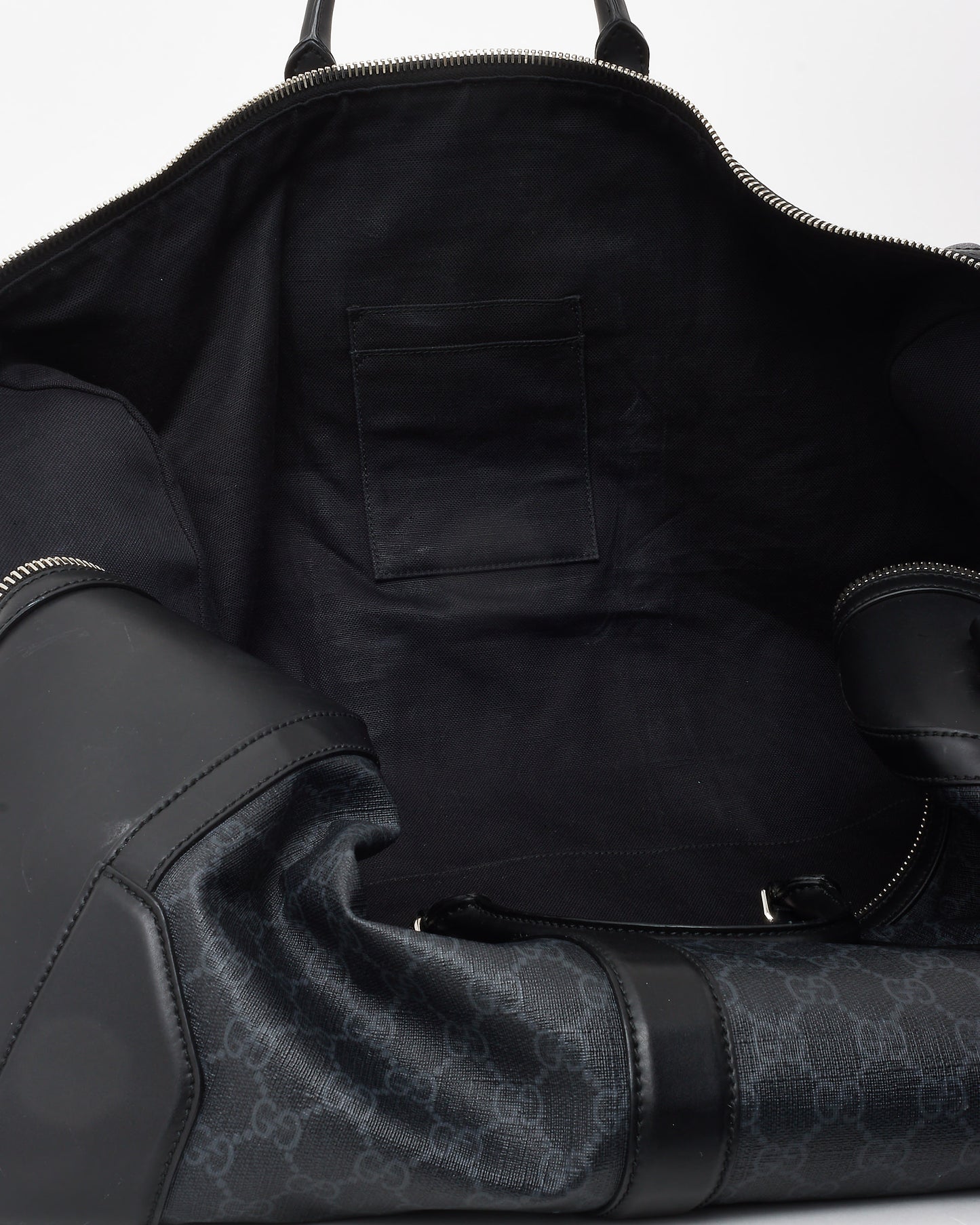 Gucci Black Monogram GG Supreme Canvas with Leather GG Duffle Bag