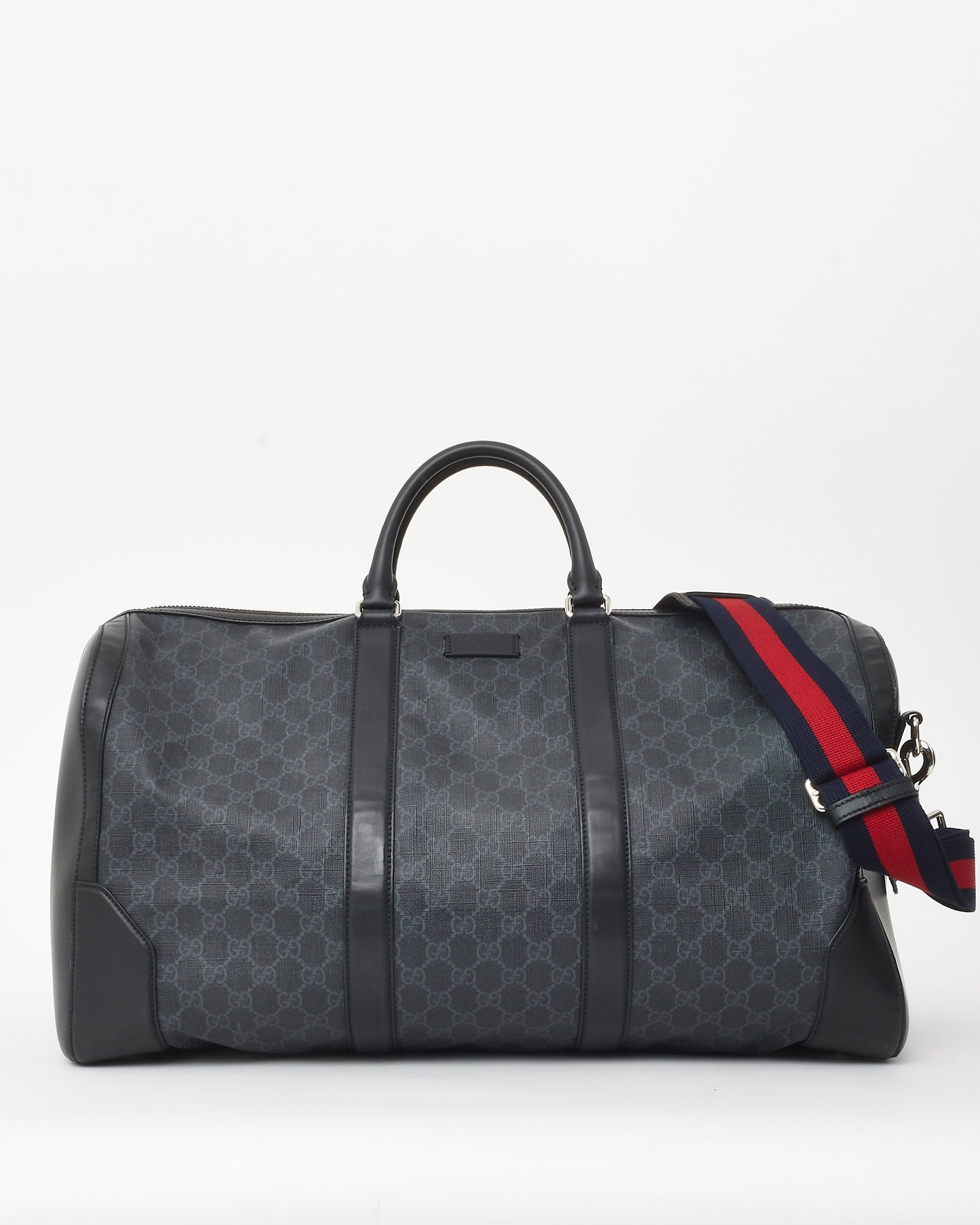 Gucci Black Monogram GG Supreme Canvas with Leather GG Duffle Bag